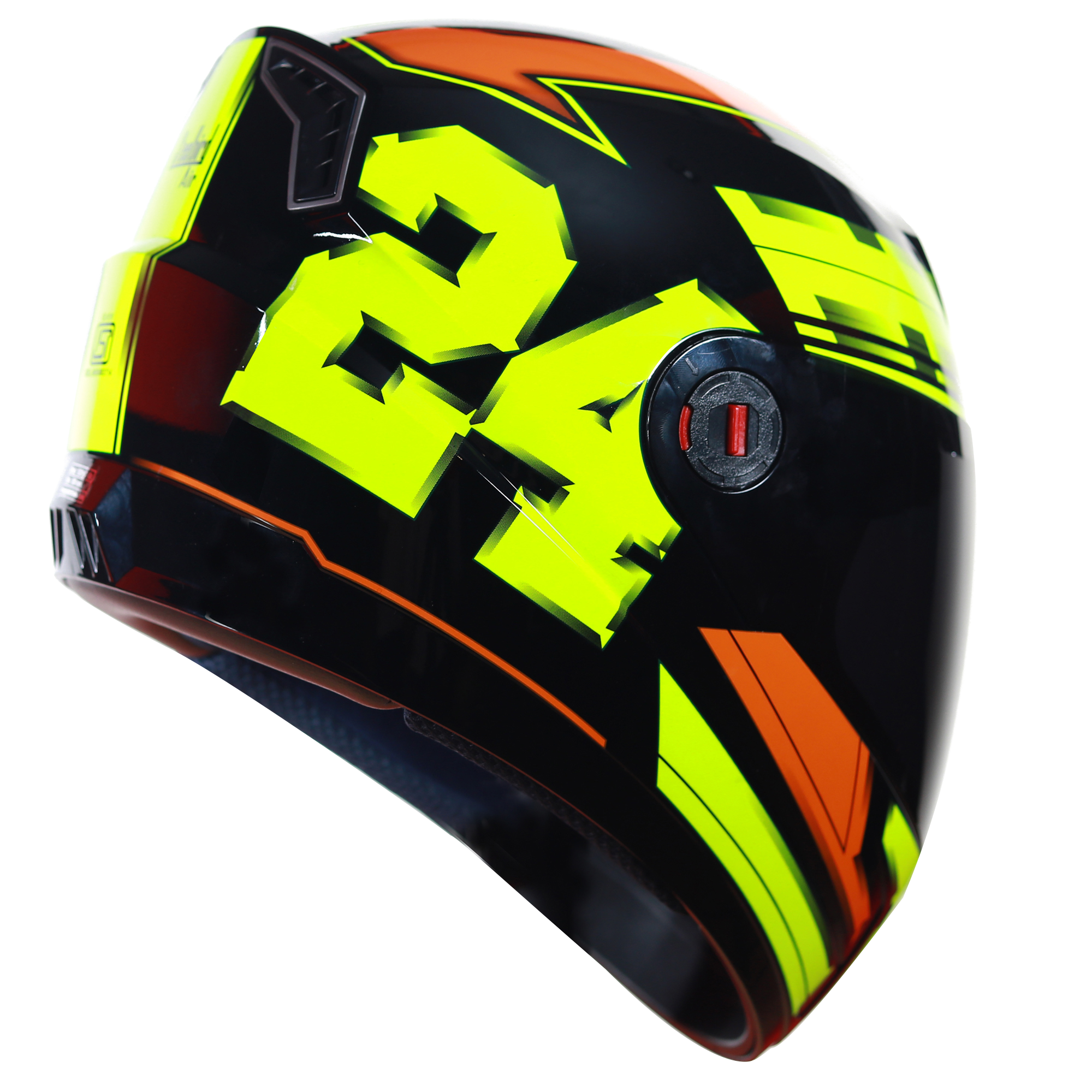 SBA-1 3D Design Mat Black With Fluo Yellow With Orange ( Fitted With Clear Visor  Extra Smoke Visor Free)