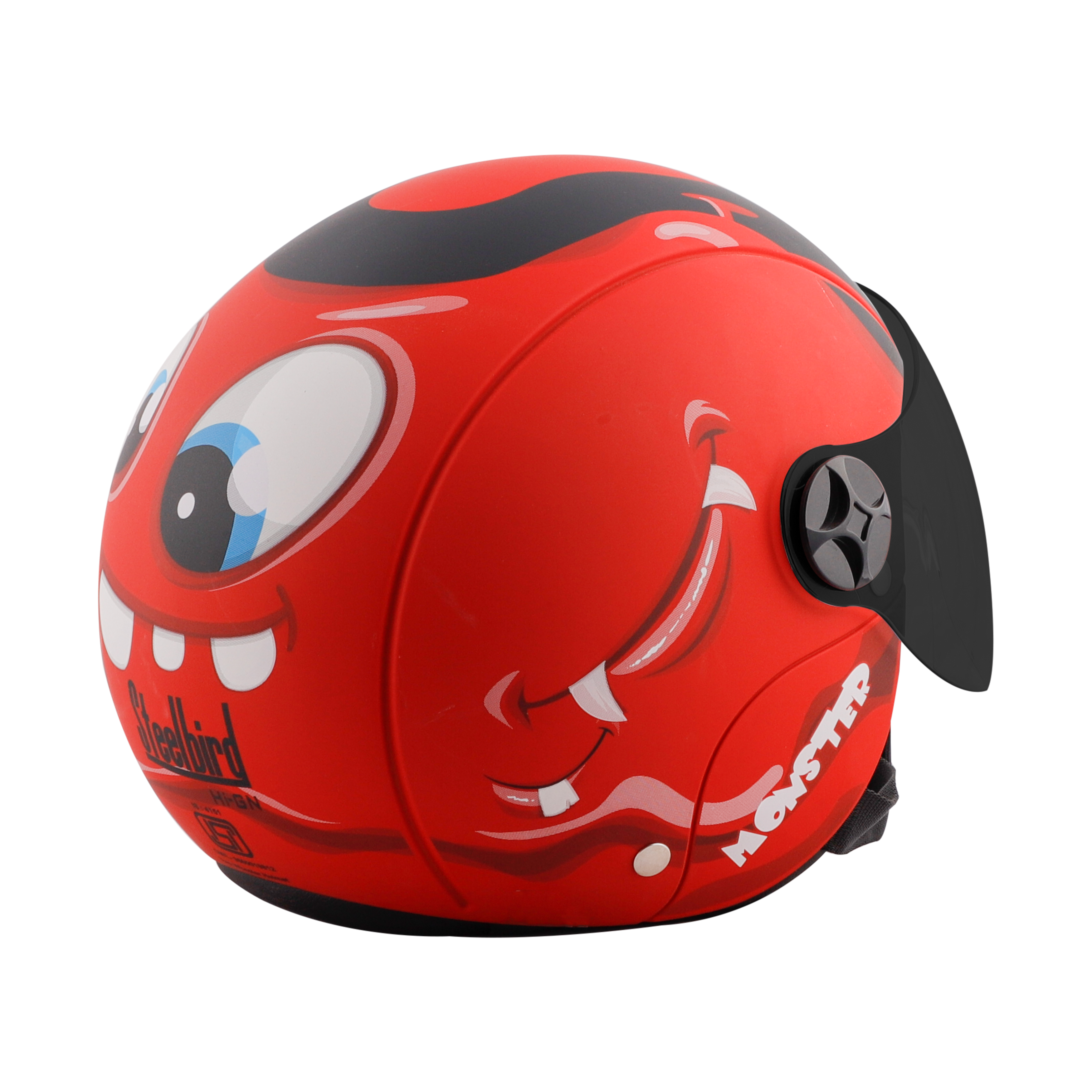 Steelbird Skip Toad Open Face ISI Certified Helmet For Kids (Matt Black Sports Red With Smoke Visor)