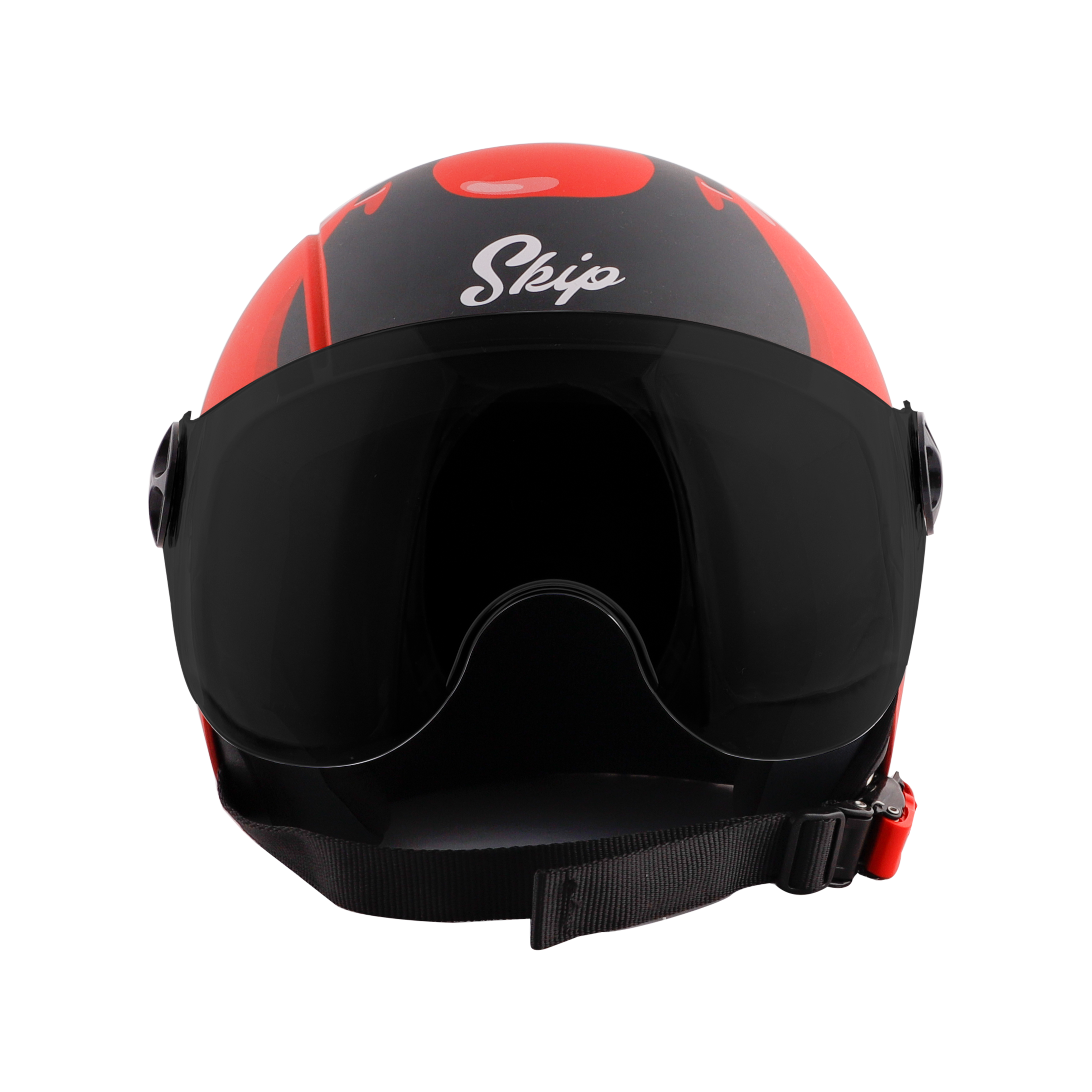 Steelbird Skip Toad Open Face ISI Certified Helmet For Kids (Matt Black Sports Red With Smoke Visor)