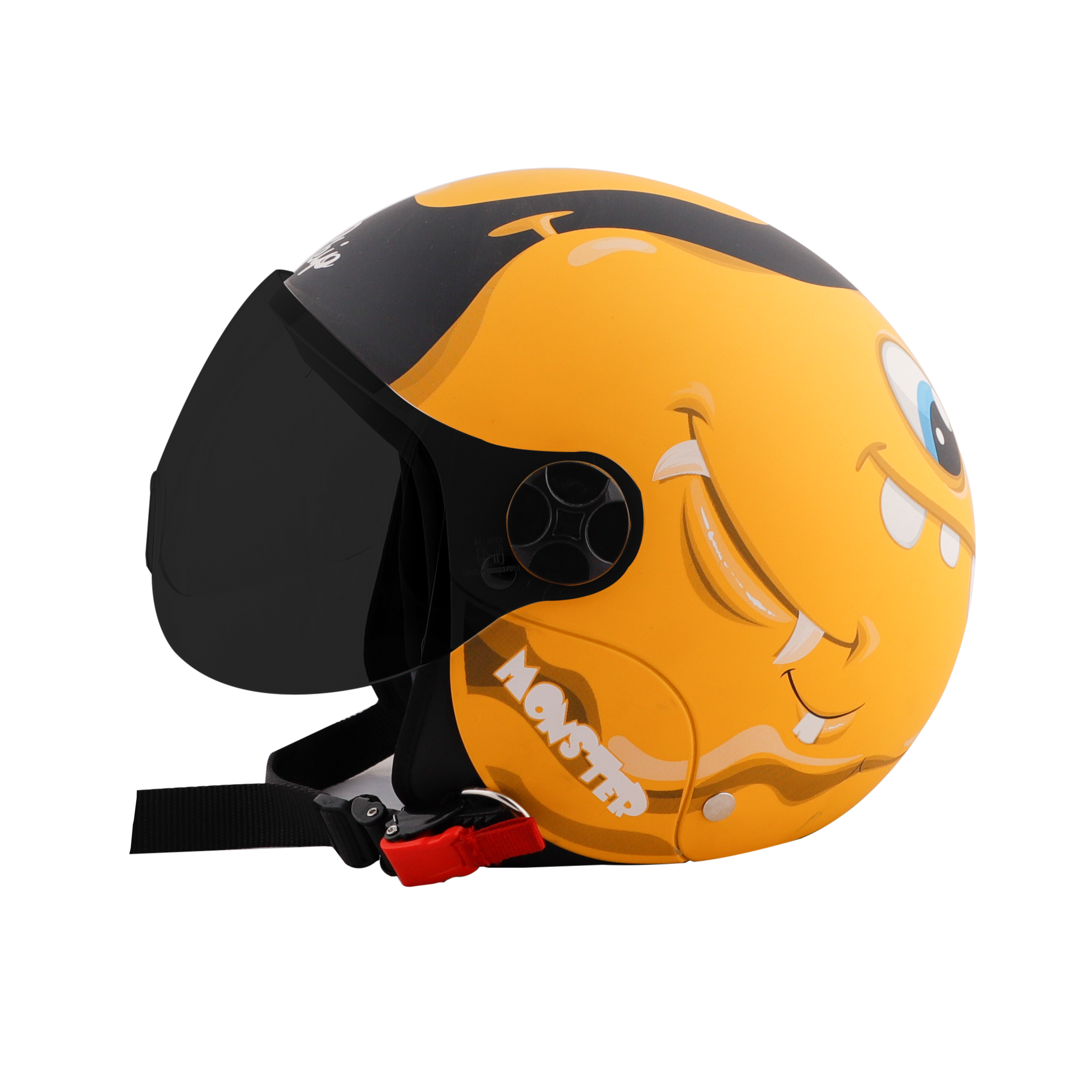 Steelbird Skip Toad Open Face ISI Certified Helmet For Kids (Matt Black Moon Yellow With Smoke Visor)