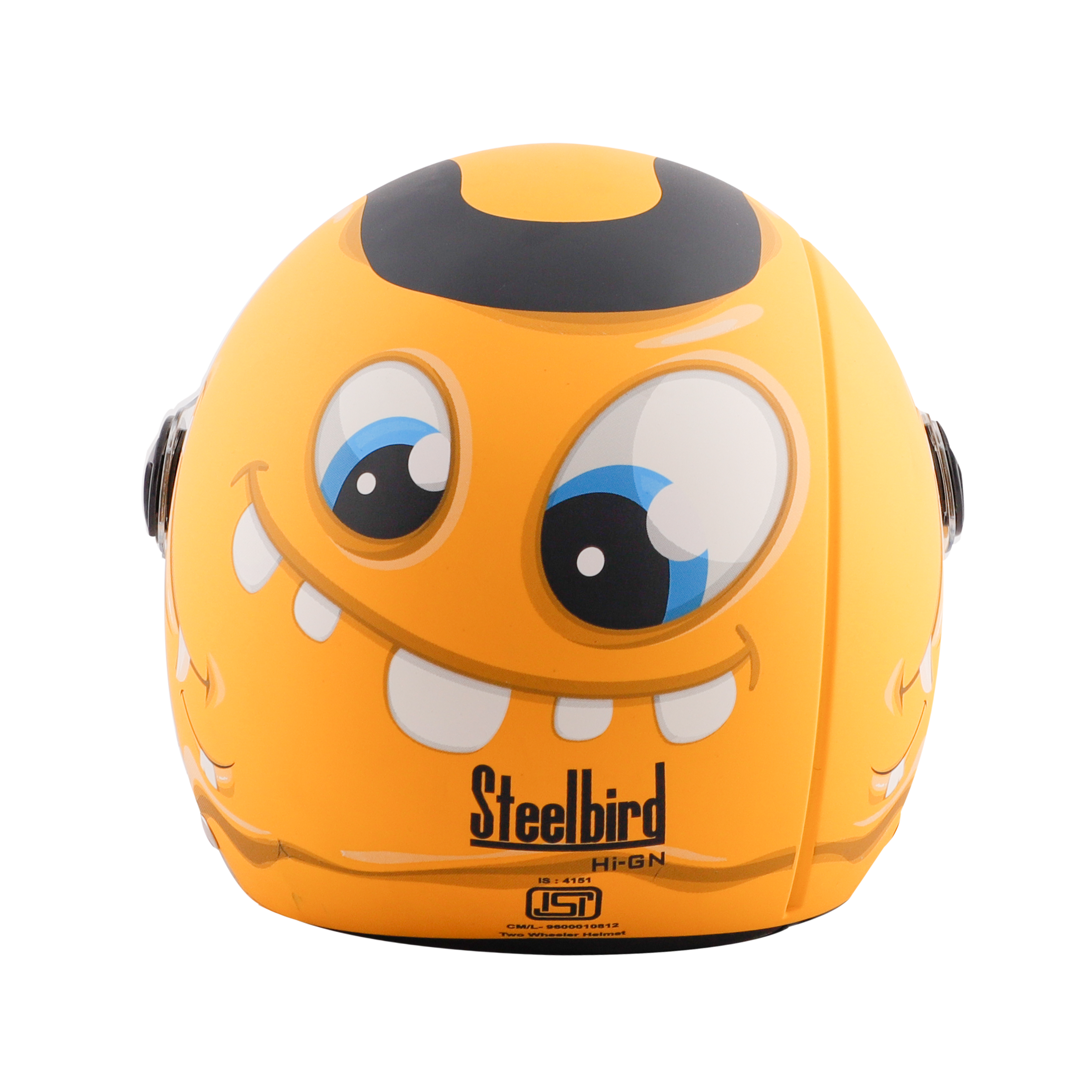 Steelbird Skip Toad Open Face ISI Certified Helmet For Kids (Matt Black Moon Yellow With Smoke Visor)