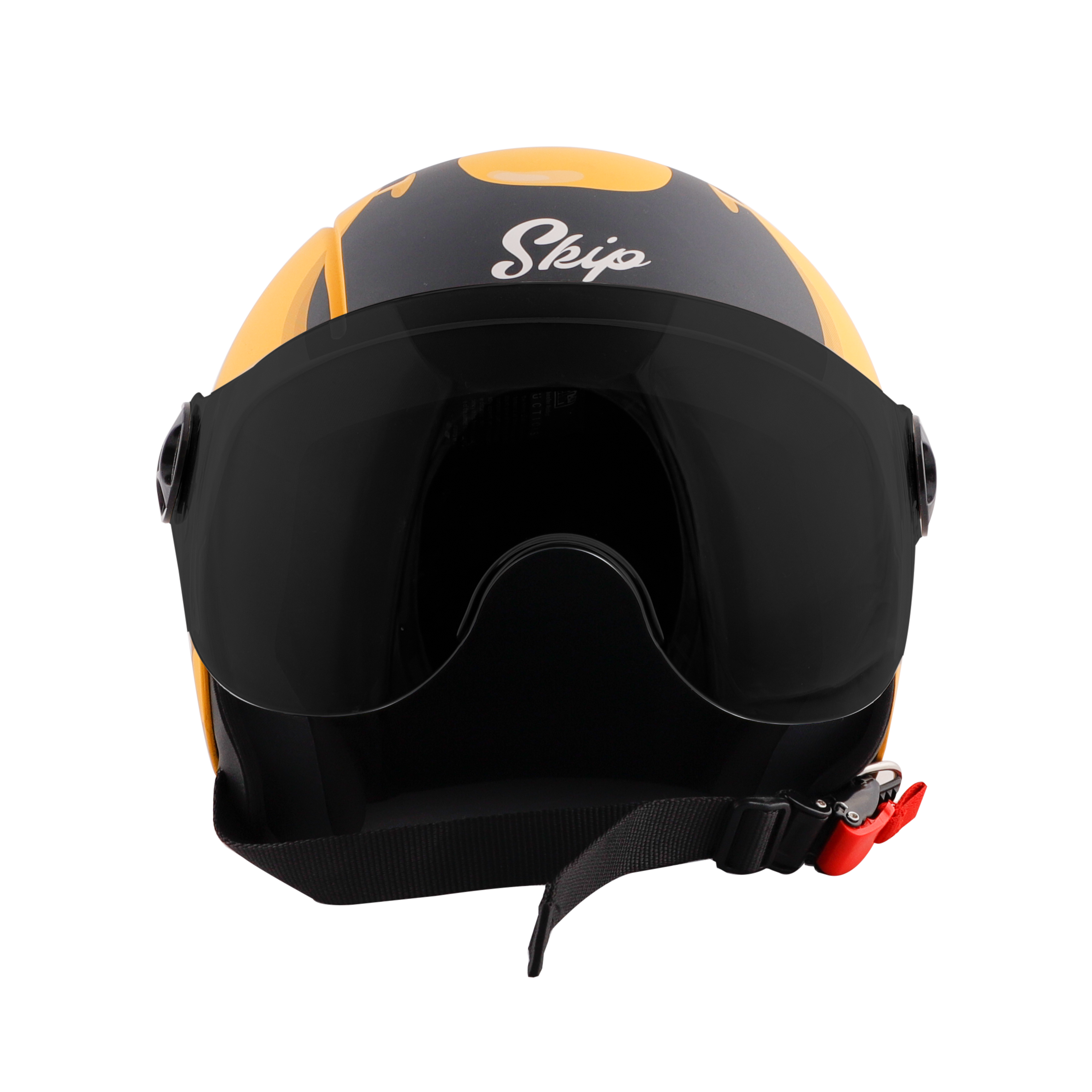 Steelbird Skip Toad Open Face ISI Certified Helmet For Kids (Matt Black Moon Yellow With Smoke Visor)