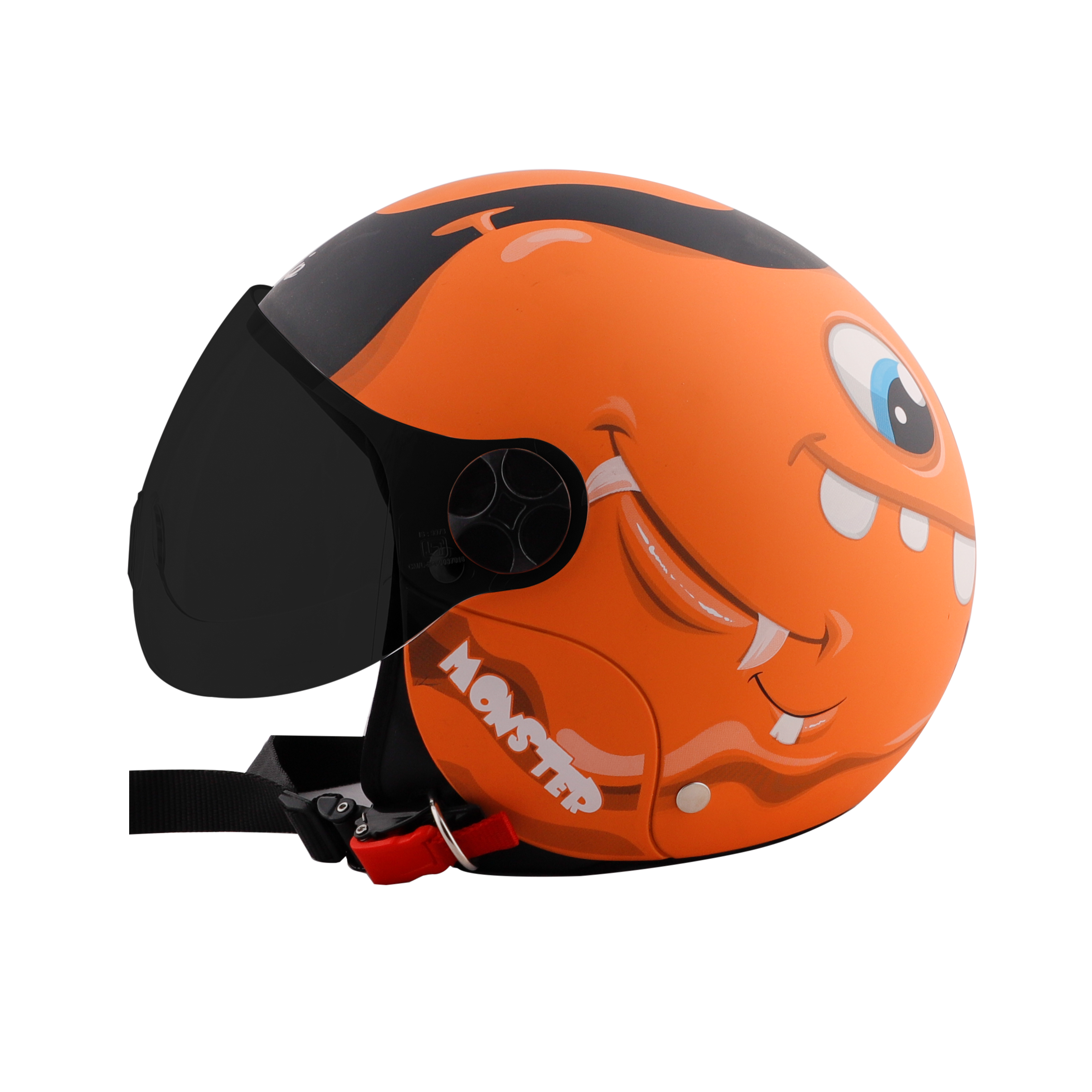 Steelbird Skip Toad Open Face ISI Certified Helmet For Kids (Matt Black Coral Orange With Smoke Visor)