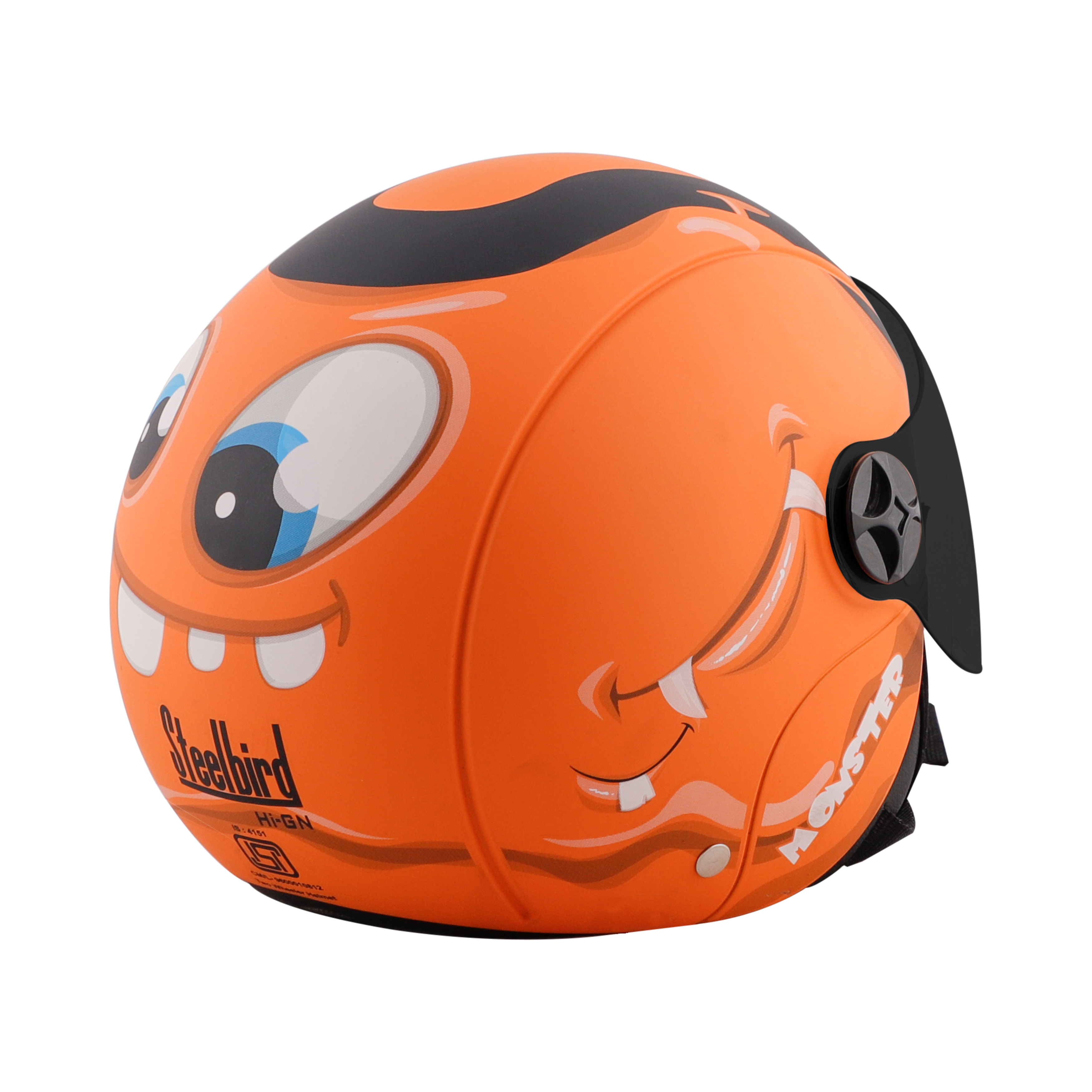 Steelbird Skip Toad Open Face ISI Certified Helmet For Kids (Matt Black Coral Orange With Smoke Visor)