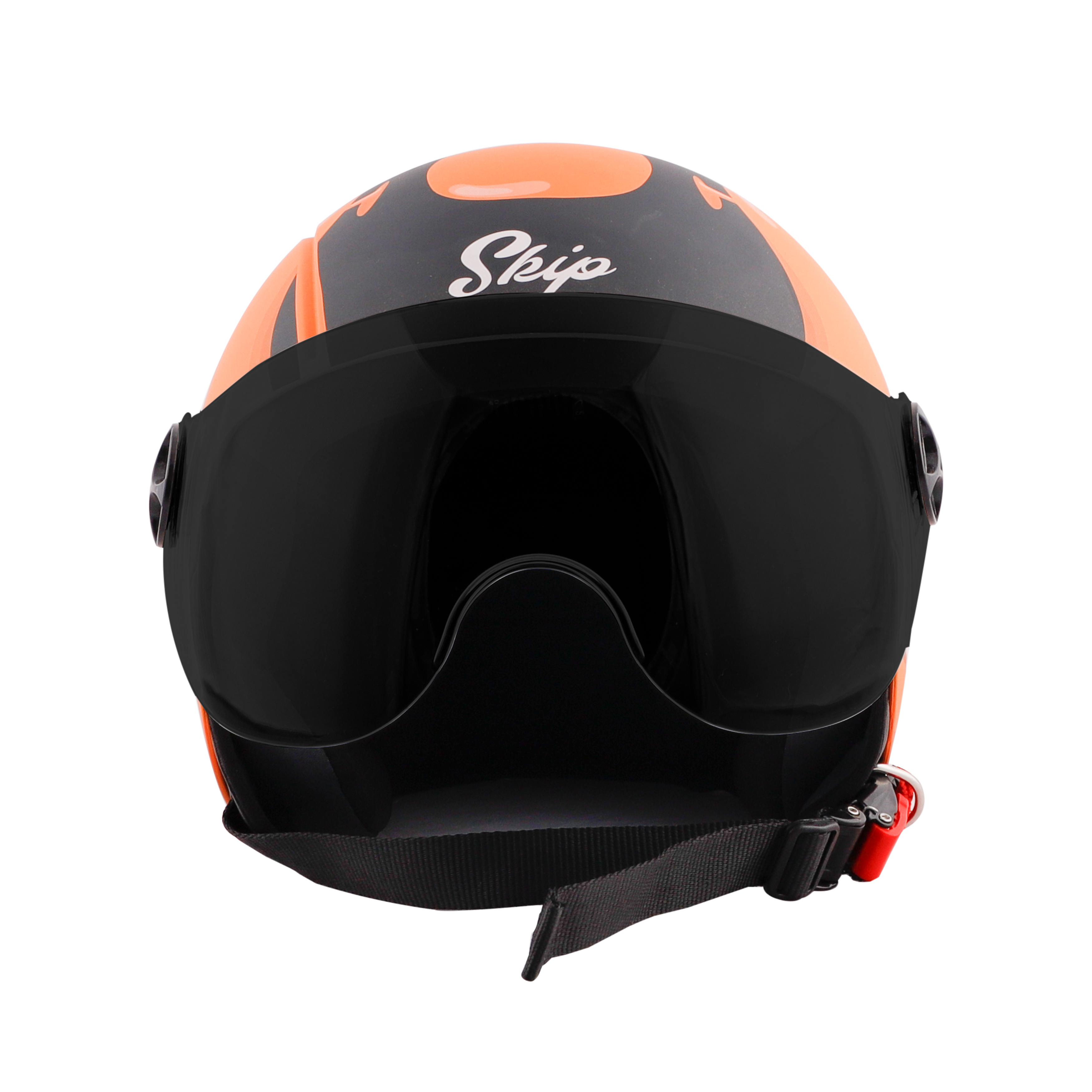 Steelbird Skip Toad Open Face ISI Certified Helmet For Kids (Matt Black Coral Orange With Smoke Visor)