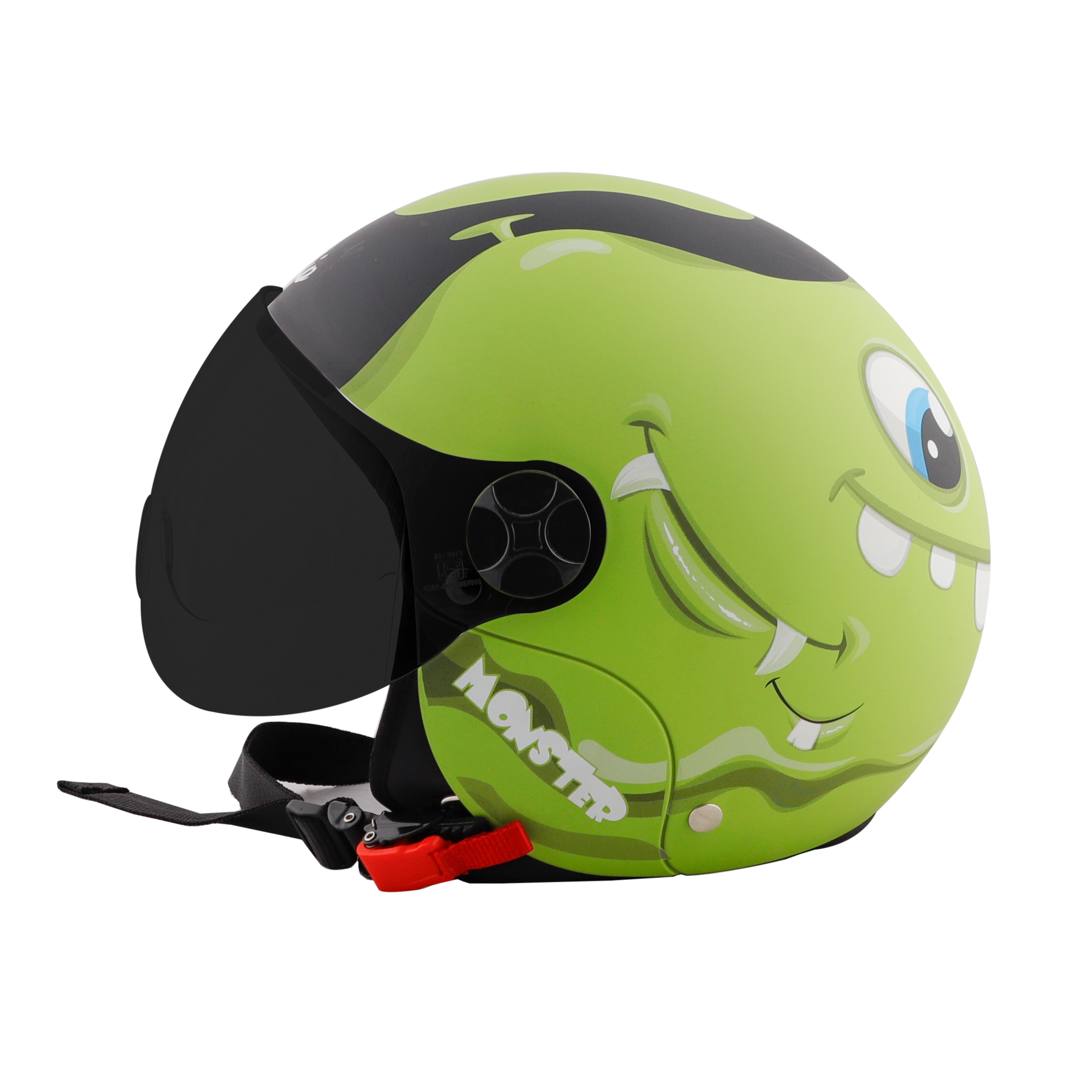 Steelbird Skip Toad Open Face ISI Certified Helmet For Kids (Matt Black Yellow Green With Smoke Visor)