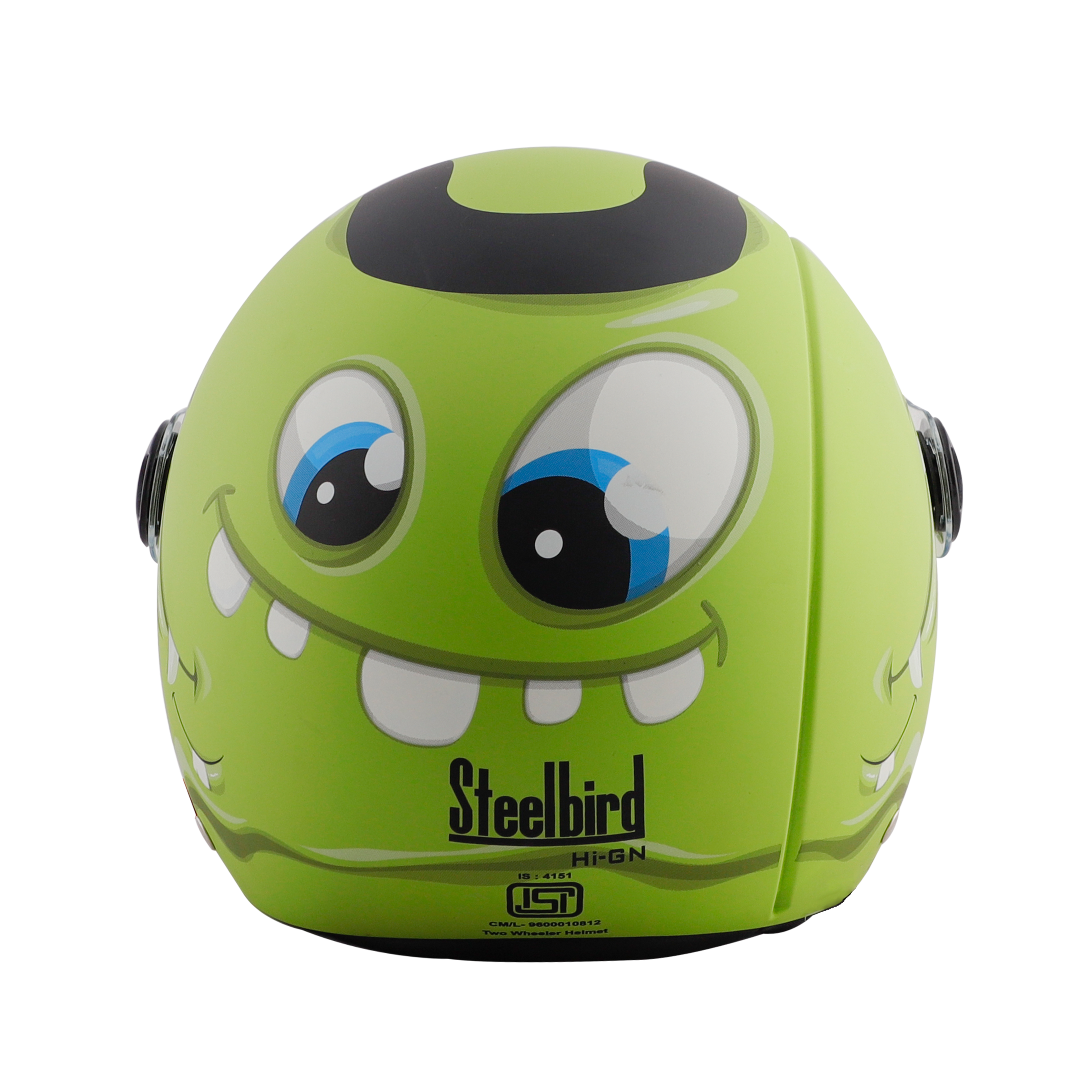 Steelbird Skip Toad Open Face ISI Certified Helmet For Kids (Matt Black Yellow Green With Smoke Visor)