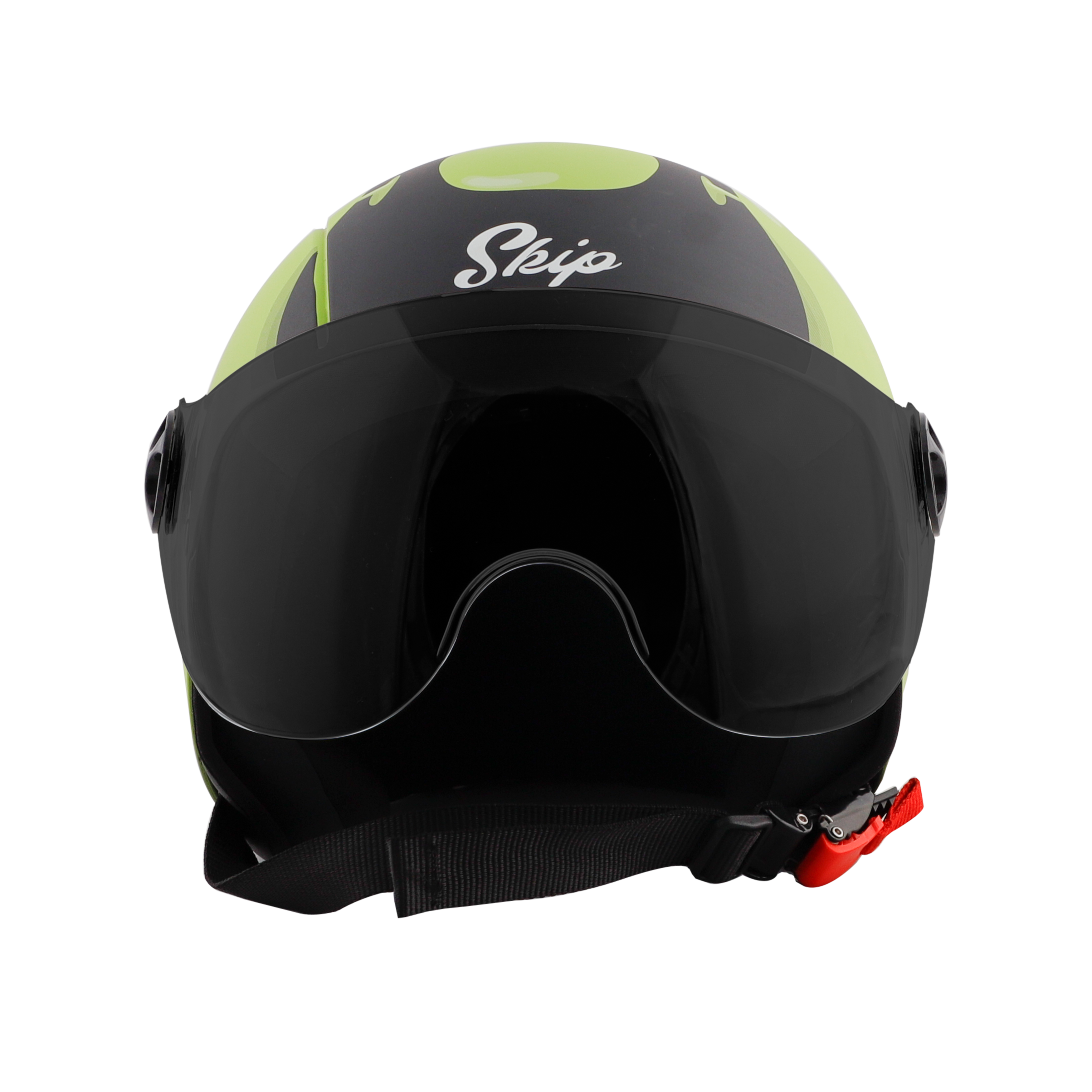 Steelbird Skip Toad Open Face ISI Certified Helmet For Kids (Matt Black Yellow Green With Smoke Visor)