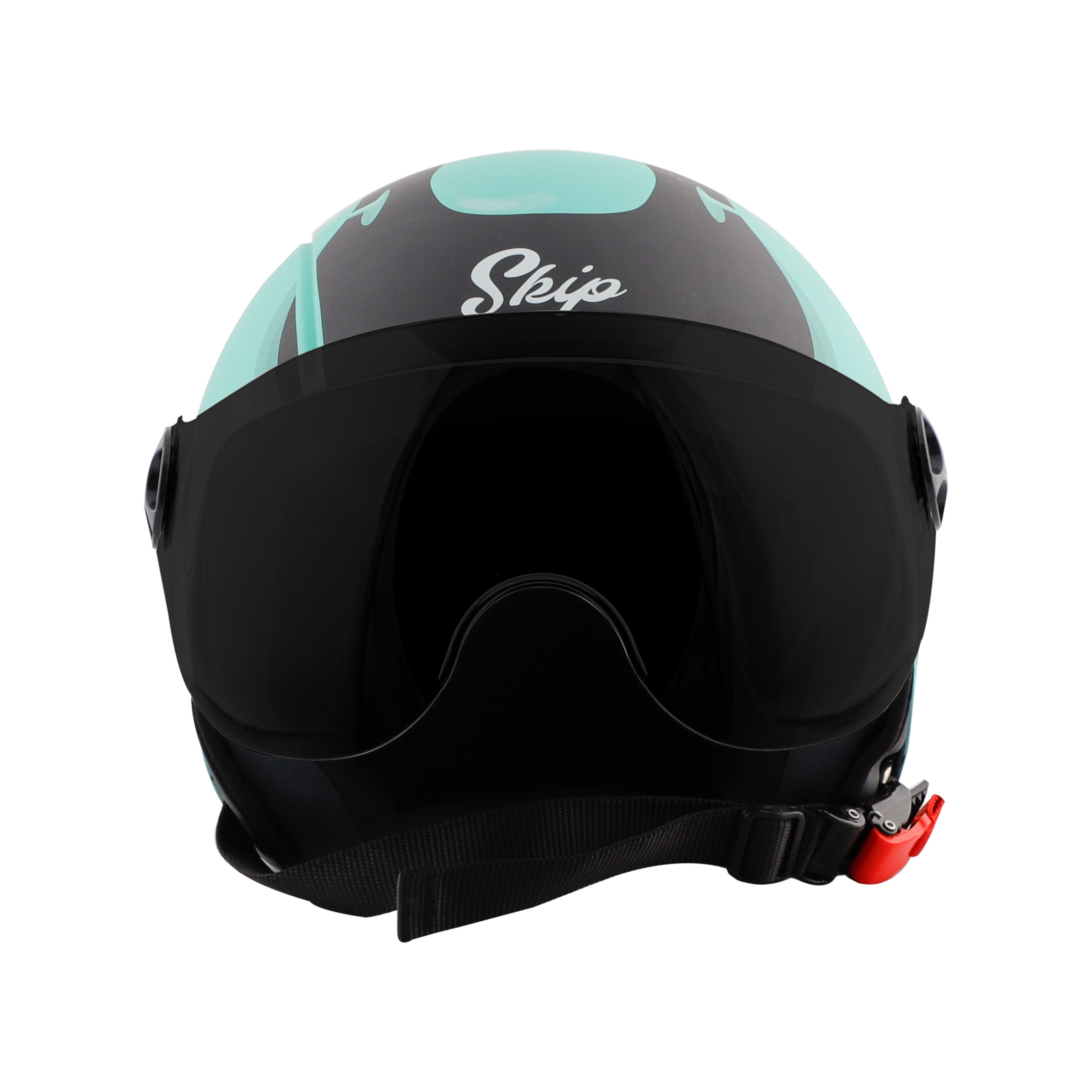 Steelbird Skip Toad Open Face ISI Certified Helmet For Kids (Matt Black Caribbean Green With Smoke Visor)