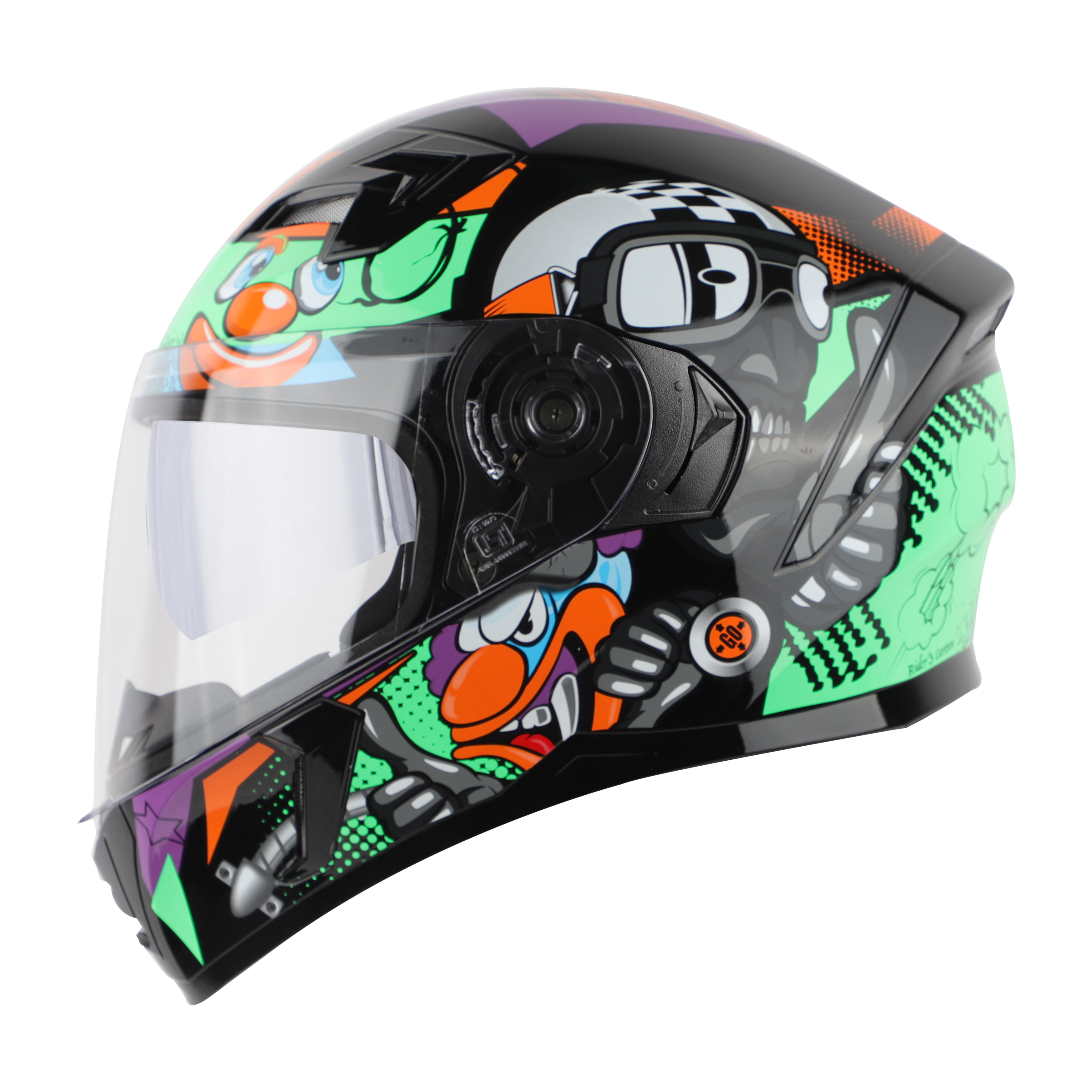 SBA-21 COMIC GLOSSY BLACK WITH GREEN ( WITH CHROME SILVER INNER SUN SHIELD )