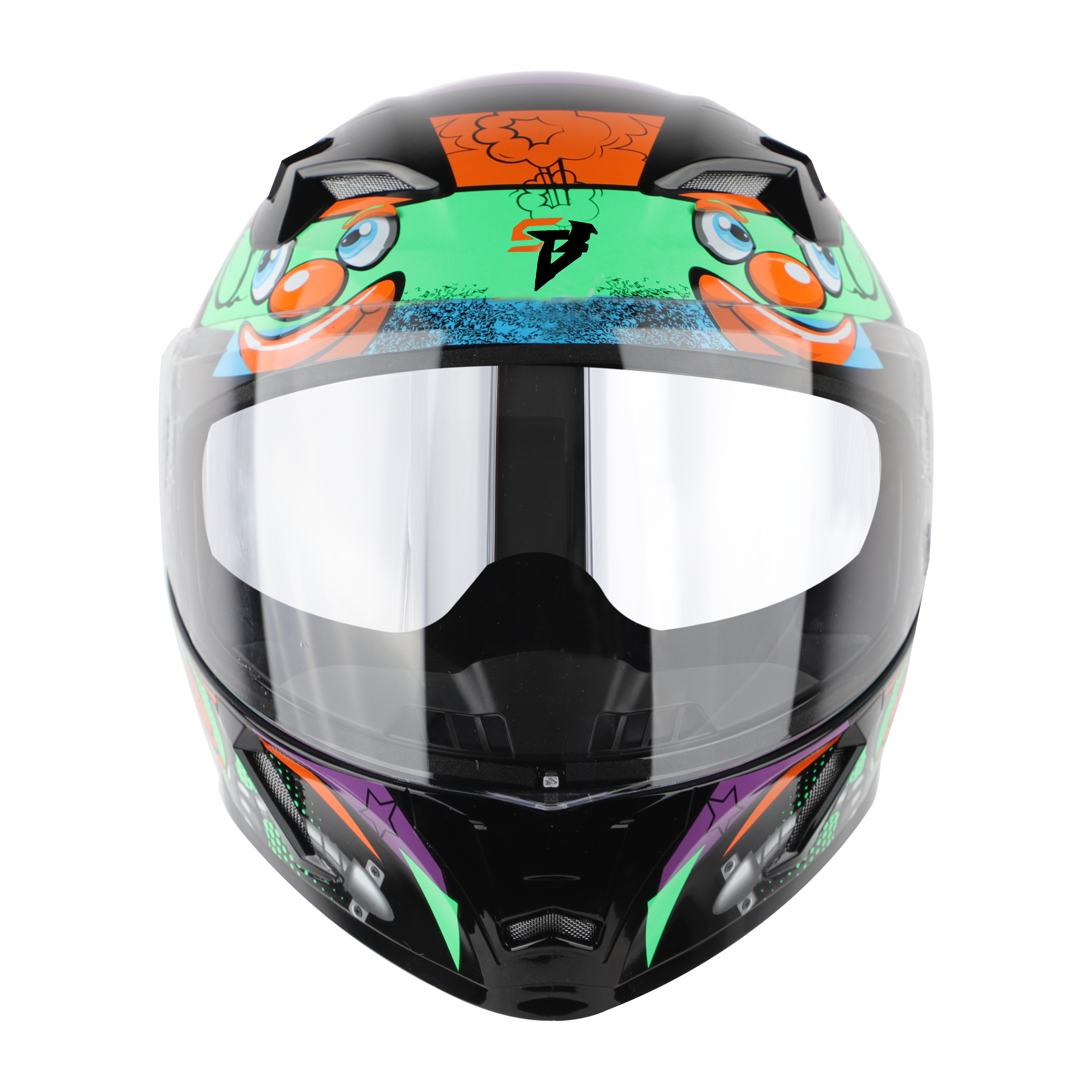 SBA-21 COMIC GLOSSY BLACK WITH GREEN ( WITH CHROME SILVER INNER SUN SHIELD )