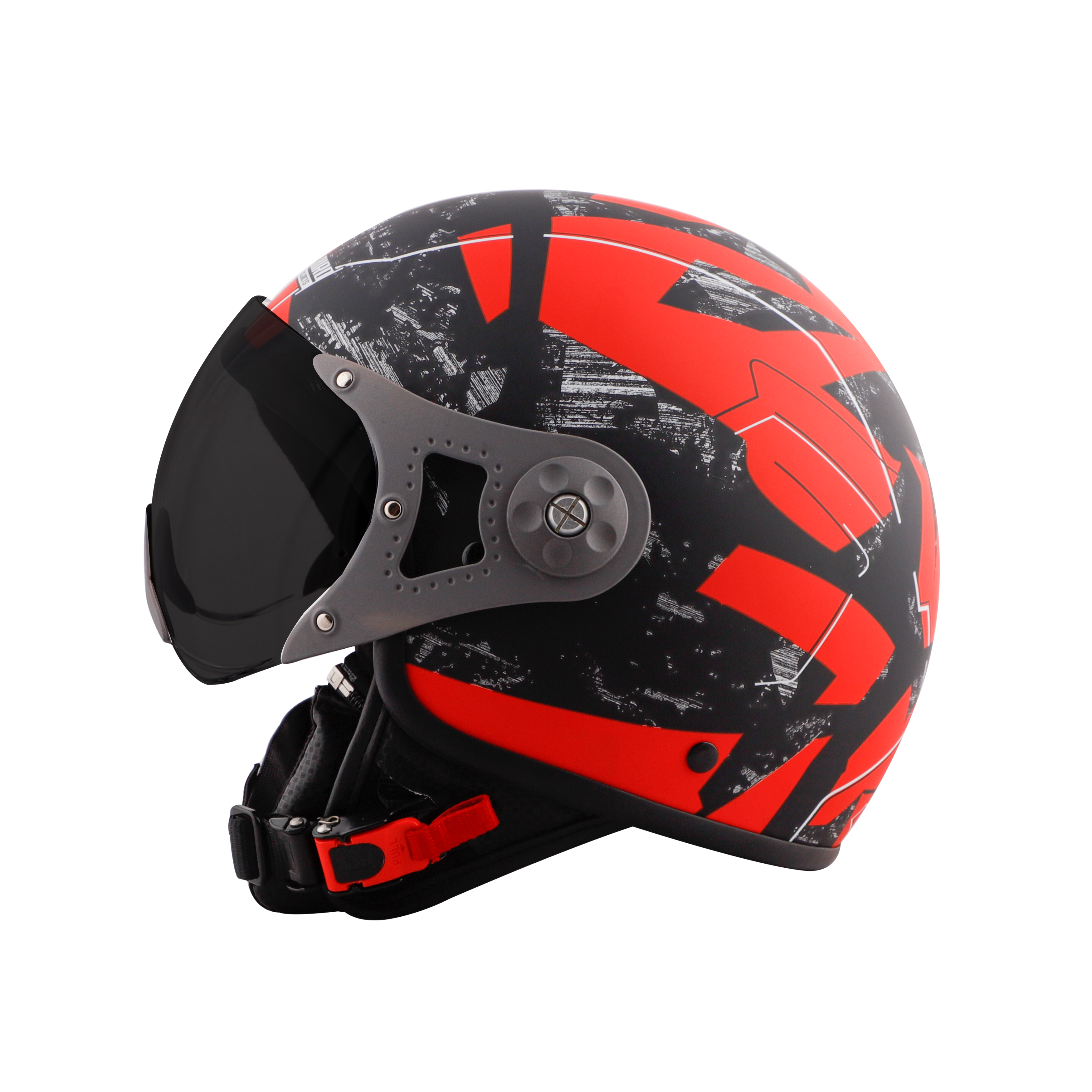 ST-100 CAMO ECE MAT BLACK WITH RED (FITTED WITH CLEAR VISOR. SMOKE VISOR ONLY FOR ILLUSTRATION PURPOSE)