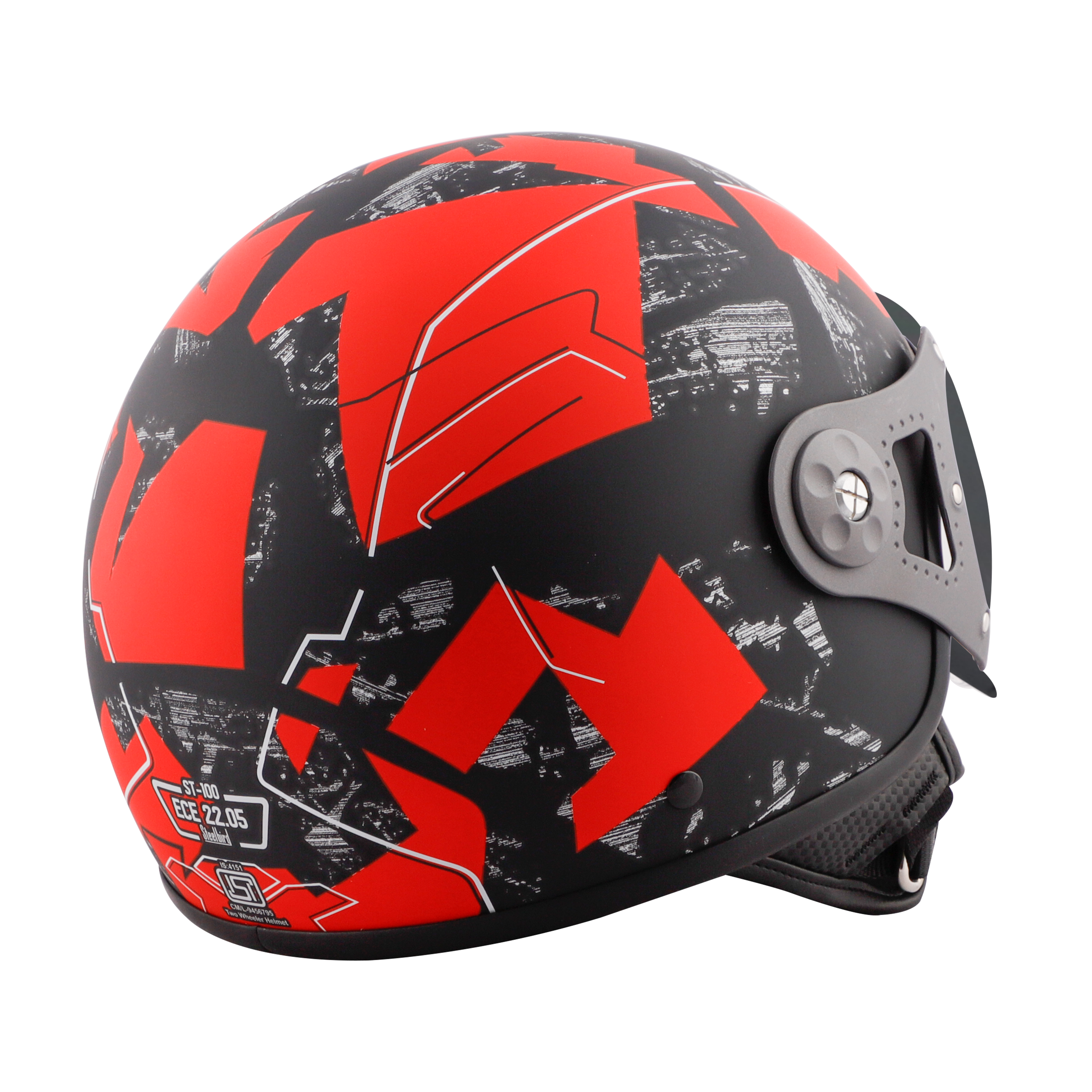 ST-100 CAMO ECE GLOSSY BLACK WITH RED (FITTED WITH CLEAR VISOR. SMOKE VISOR ONLY FOR ILLUSTRATION PURPOSE)