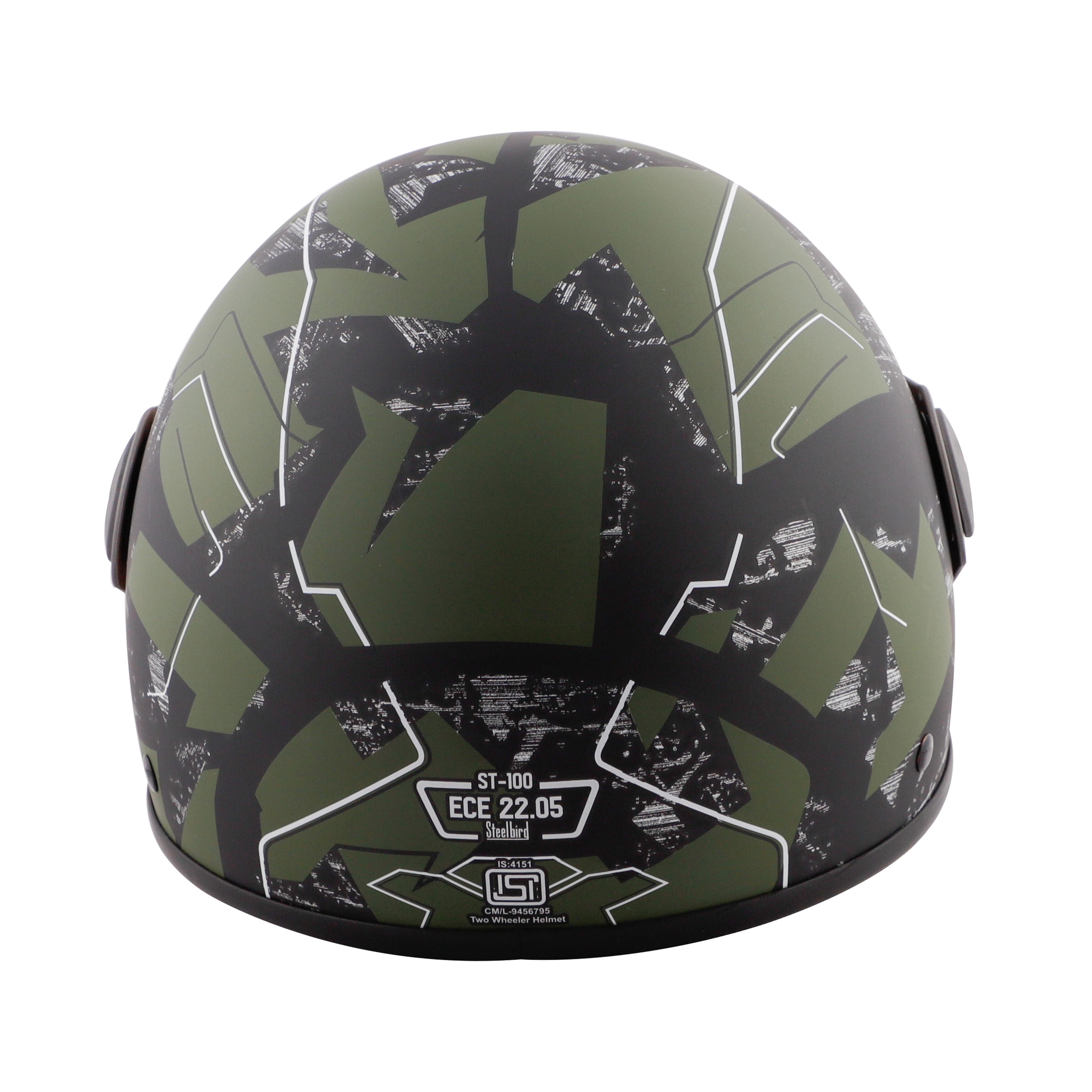 ST-100 CAMO ECE MAT BLACK WITH BATTLE GREEN (FITTED WITH CLEAR VISOR. SMOKE VISOR ONLY FOR ILLUSTRATION PURPOSE)