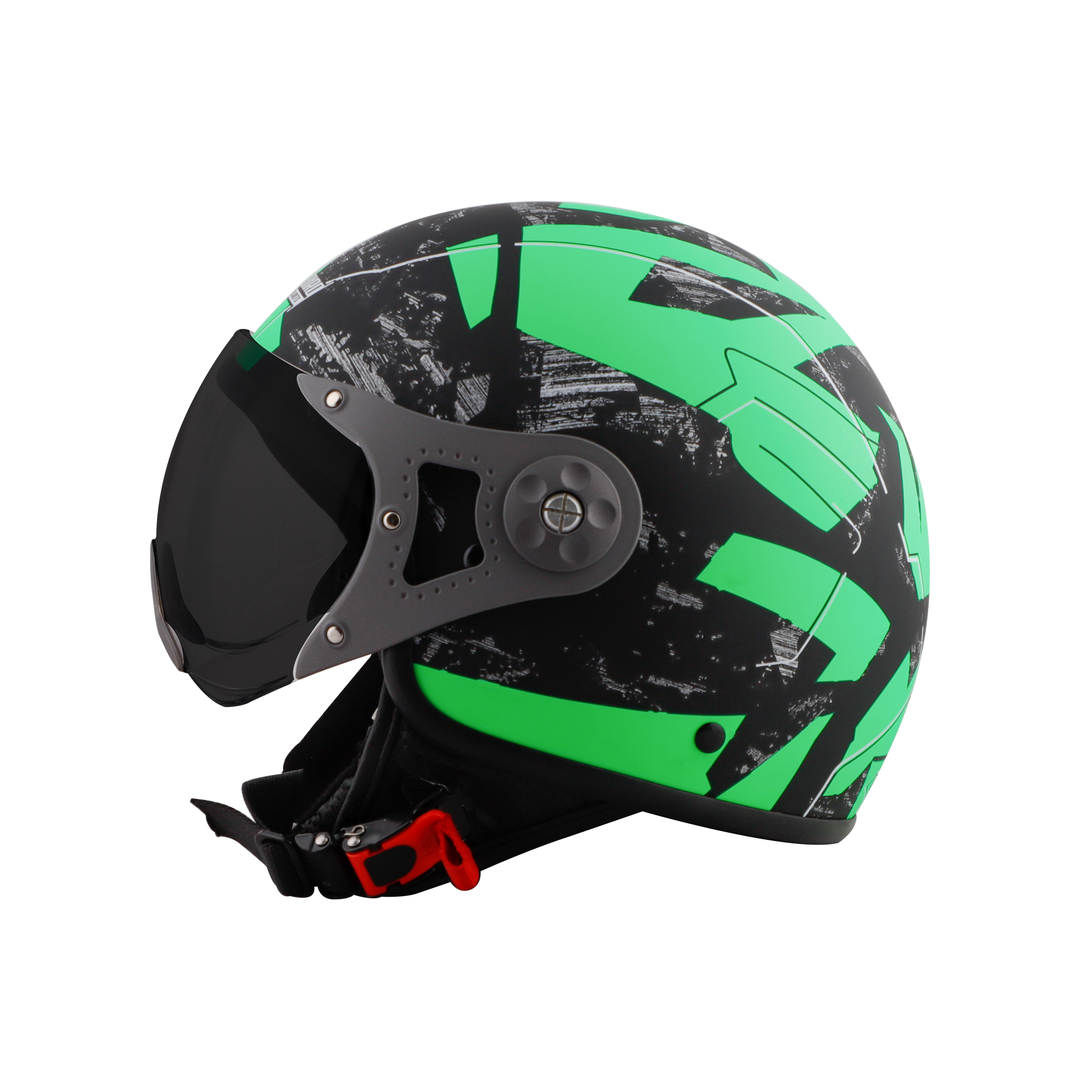 ST-100 CAMO ECE MAT BLACK WITH GREEN (FITTED WITH CLEAR VISOR. SMOKE VISOR ONLY FOR ILLUSTRATION PURPOSE)