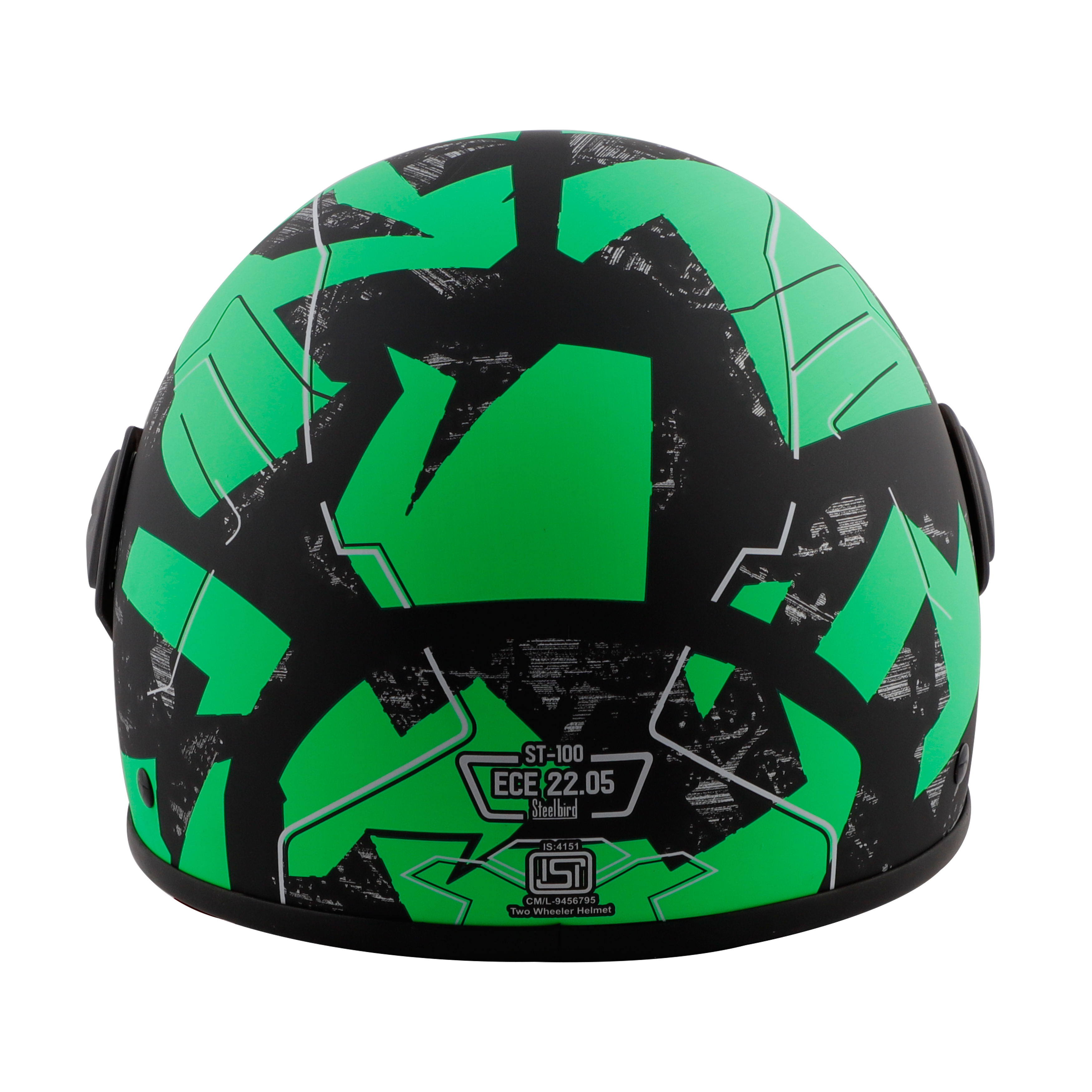 ST-100 CAMO ECE MAT BLACK WITH GREEN (FITTED WITH CLEAR VISOR. SMOKE VISOR ONLY FOR ILLUSTRATION PURPOSE)