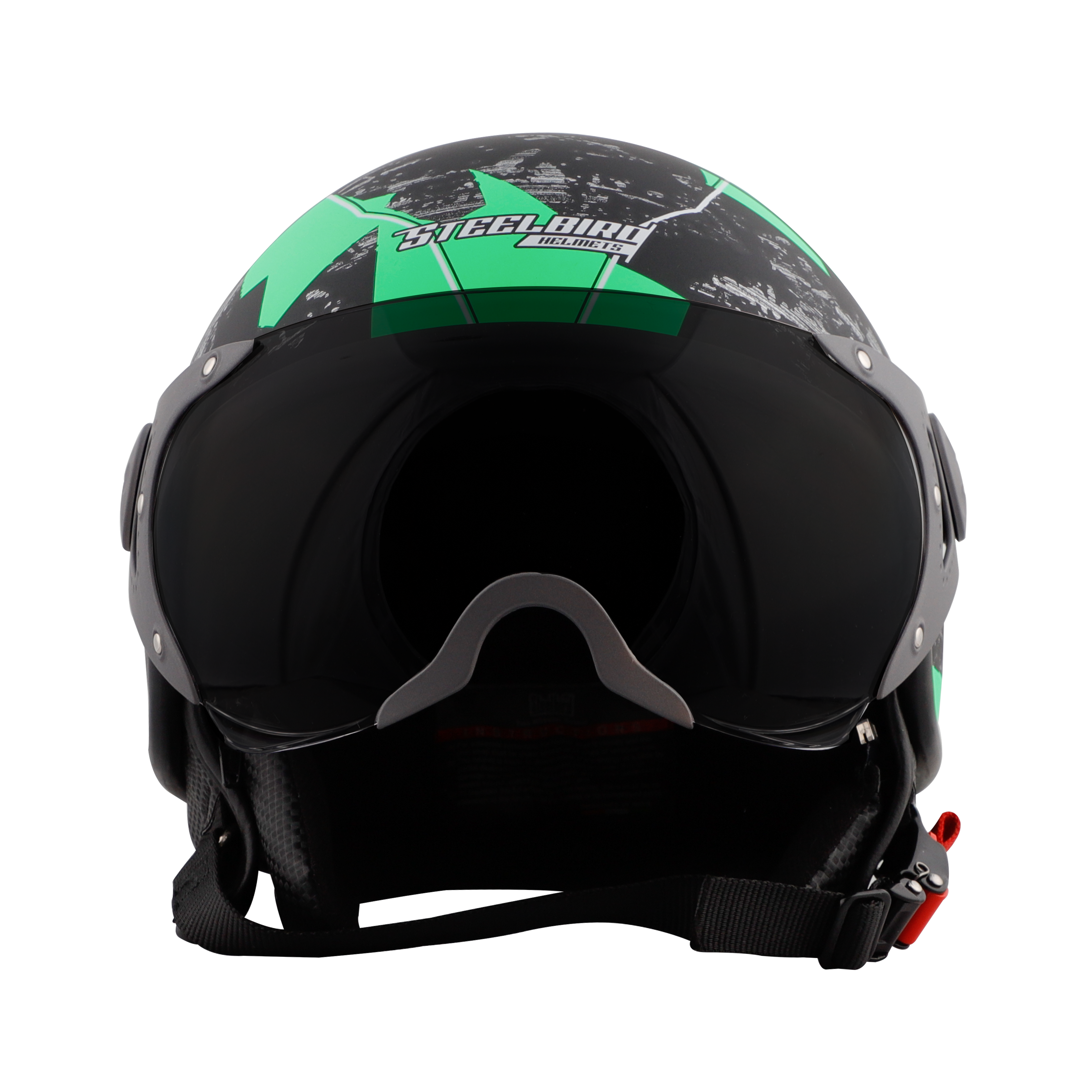 ST-100 CAMO ECE GLOSSY BLACK WITH GREEN (FITTED WITH CLEAR VISOR. SMOKE VISOR ONLY FOR ILLUSTRATION PURPOSE)