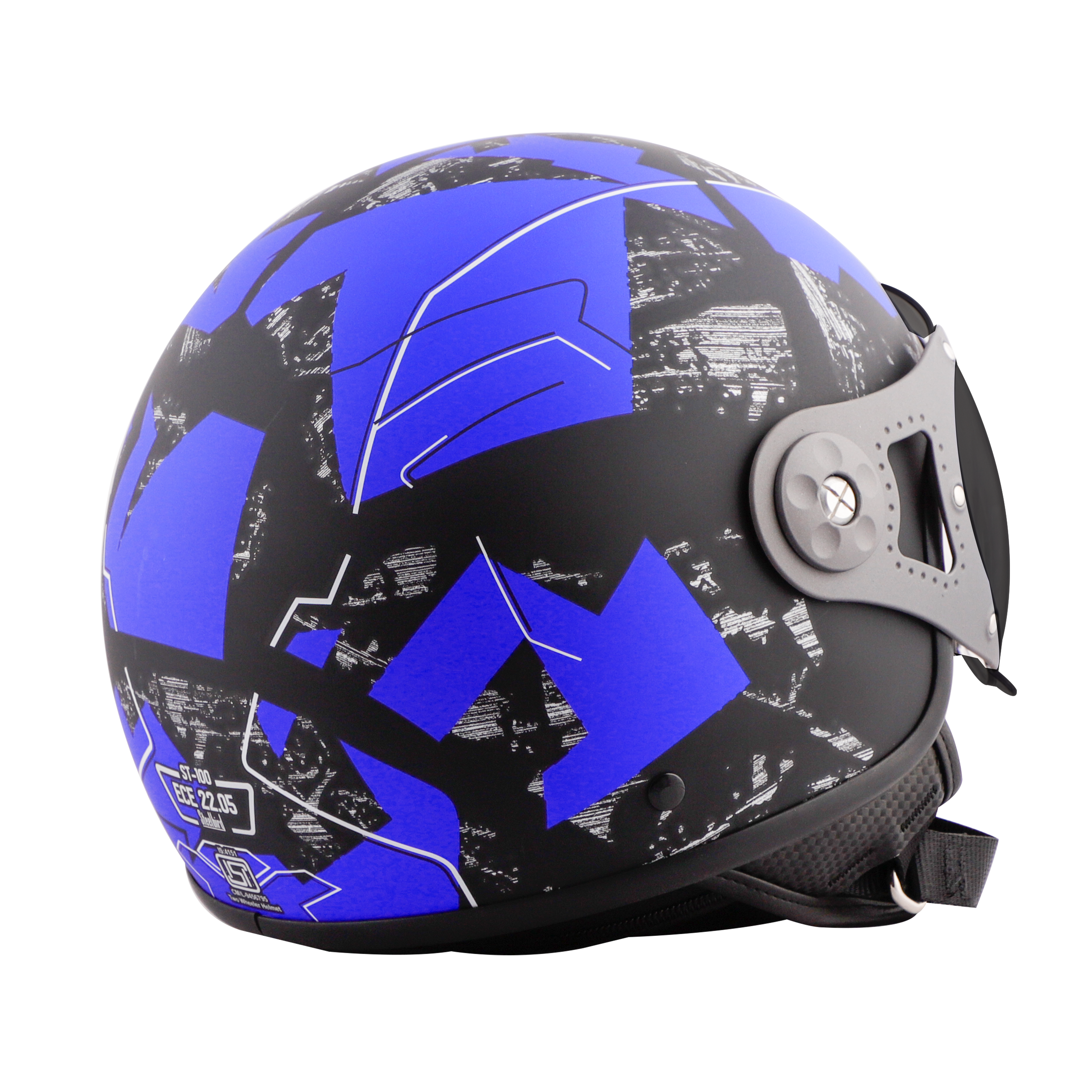 ST-100 CAMO ECE GLOSSY BLACK WITH BLUE (FITTED WITH CLEAR VISOR. SMOKE VISOR ONLY FOR ILLUSTRATION PURPOSE)