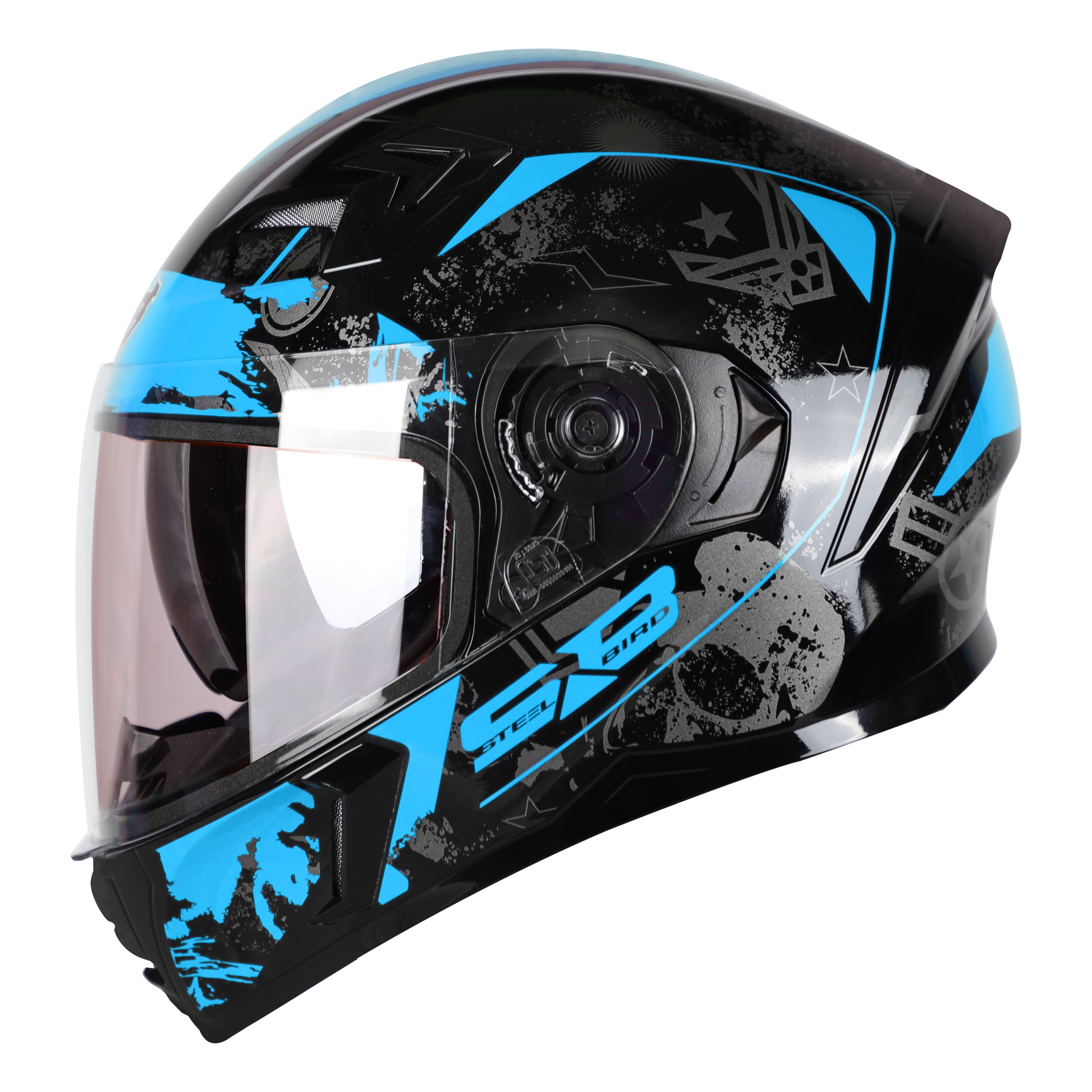 SBA-21 COMBAT GLOSSY BLACK WITH BLUE (WITH INNER SUN SHIELD & LONG CHEEK PAD INTERIOR)