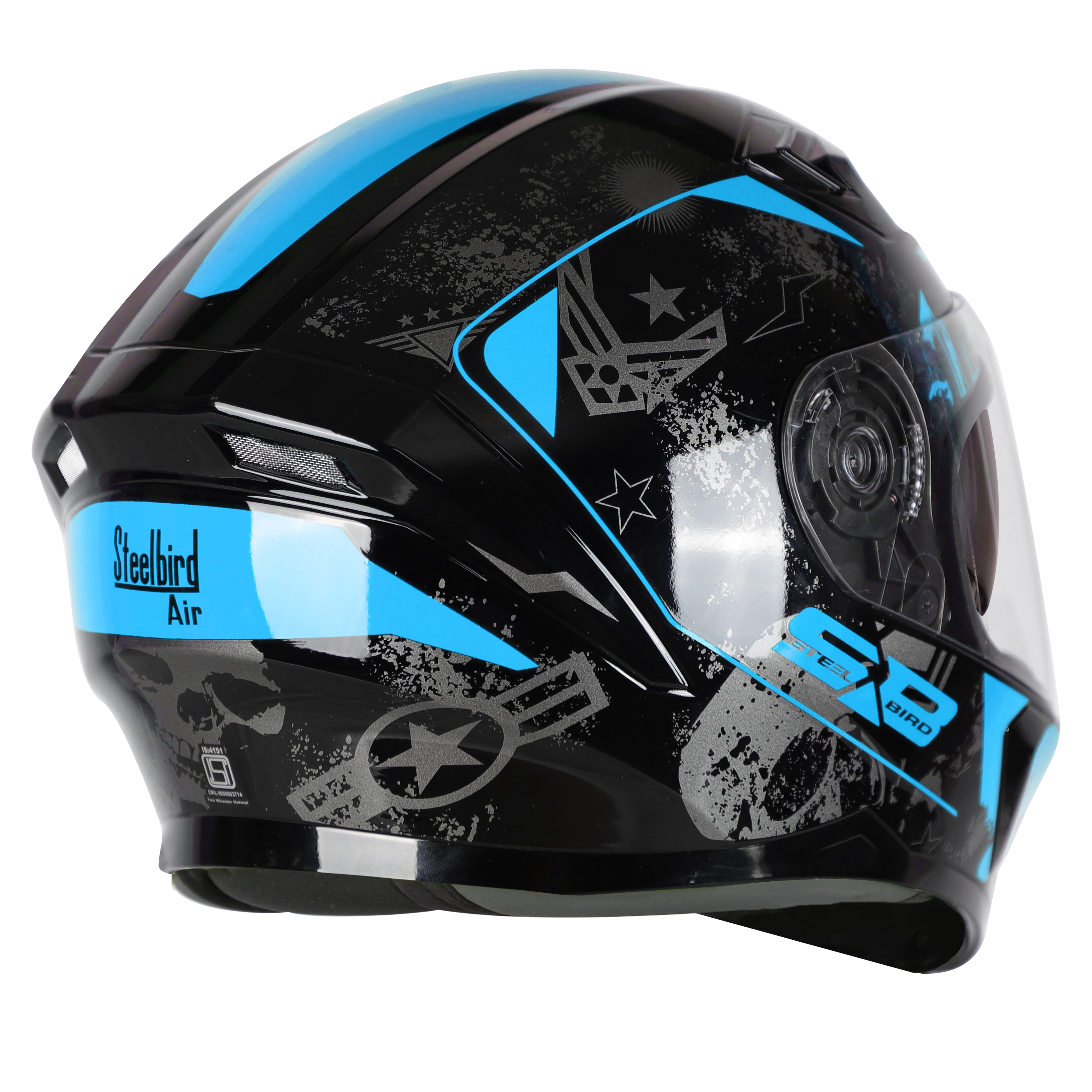 SBA-21 COMBAT GLOSSY BLACK WITH BLUE (WITH INNER SUN SHIELD & LONG CHEEK PAD INTERIOR)