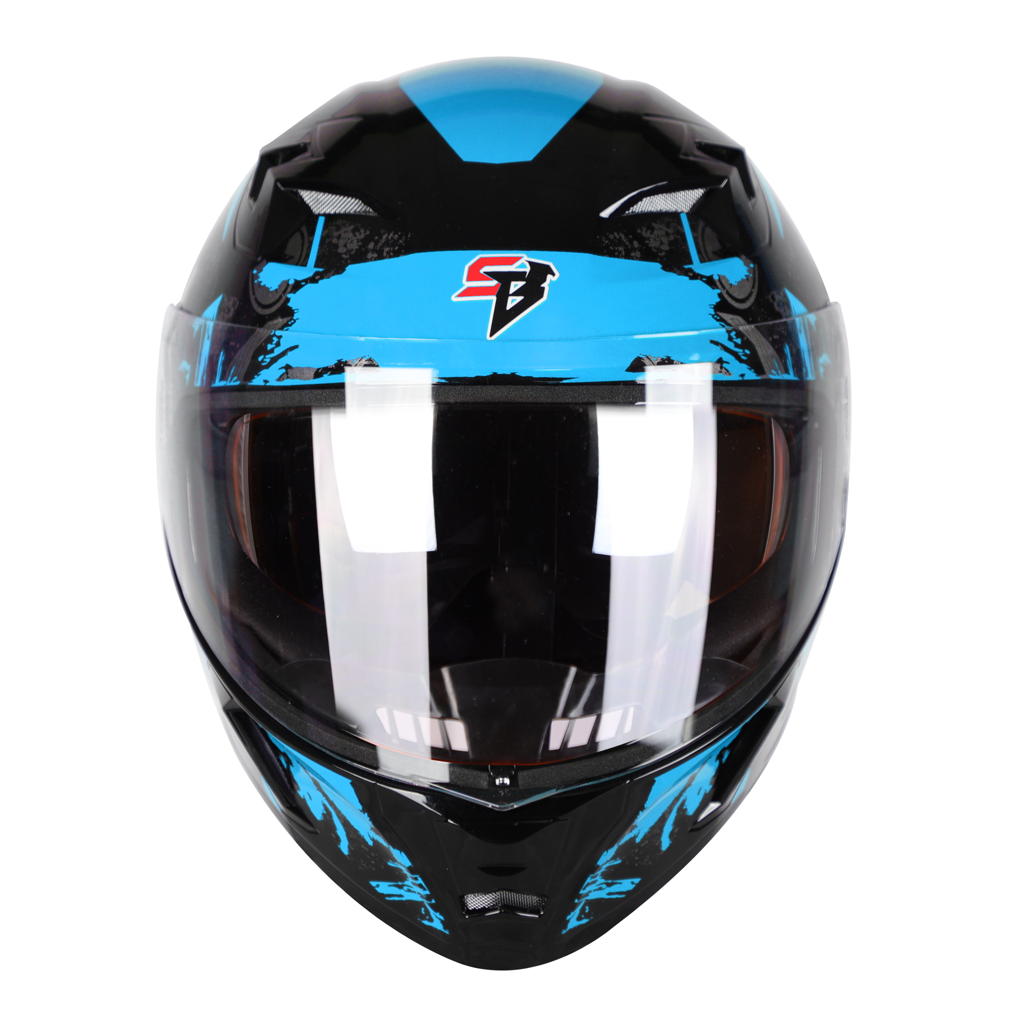 SBA-21 COMBAT GLOSSY BLACK WITH BLUE (WITH INNER SUN SHIELD & LONG CHEEK PAD INTERIOR)