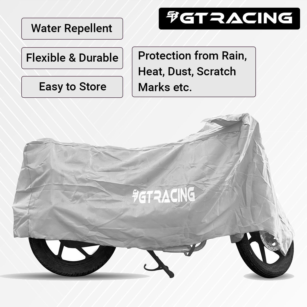 Steelbird Bike Cover GT Racing UV Protection Water-Resistant & Dustproof (Silver Matty), Bike Body Cover With Carry Bag (All Bikes Upto Cruiser Bikes)