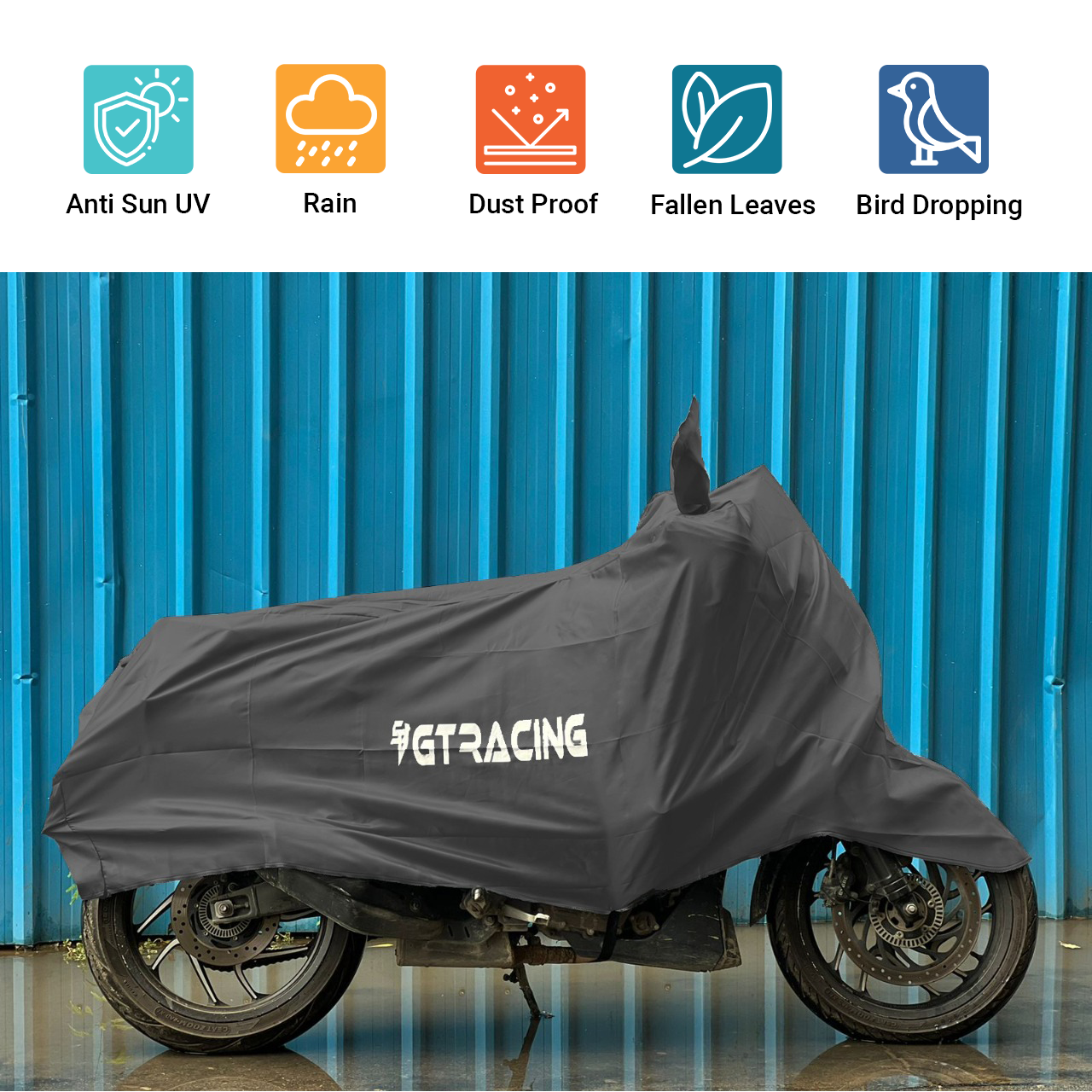 Steelbird Bike Cover GT Racing UV Protection Water-Resistant & Dustproof (2X2 Grey), Bike Body Cover With Carry Bag (All Scooter Activa Electric Scooty Size)