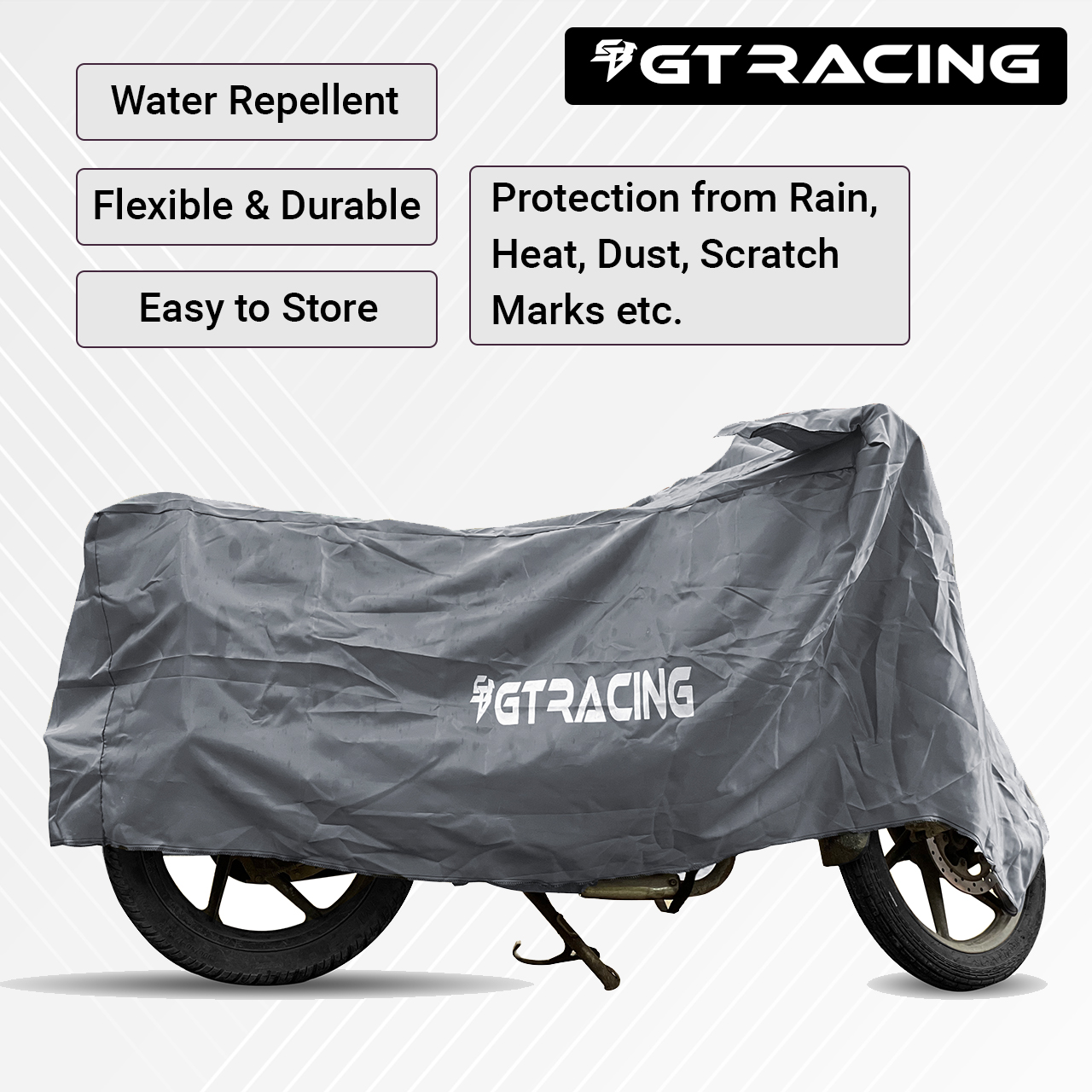 Steelbird Bike Cover GT Racing UV Protection Water-Resistant & Dustproof (2X2 Grey), Bike Body Cover With Carry Bag (All Sports Bikes And Above Cruiser Bikes Size)