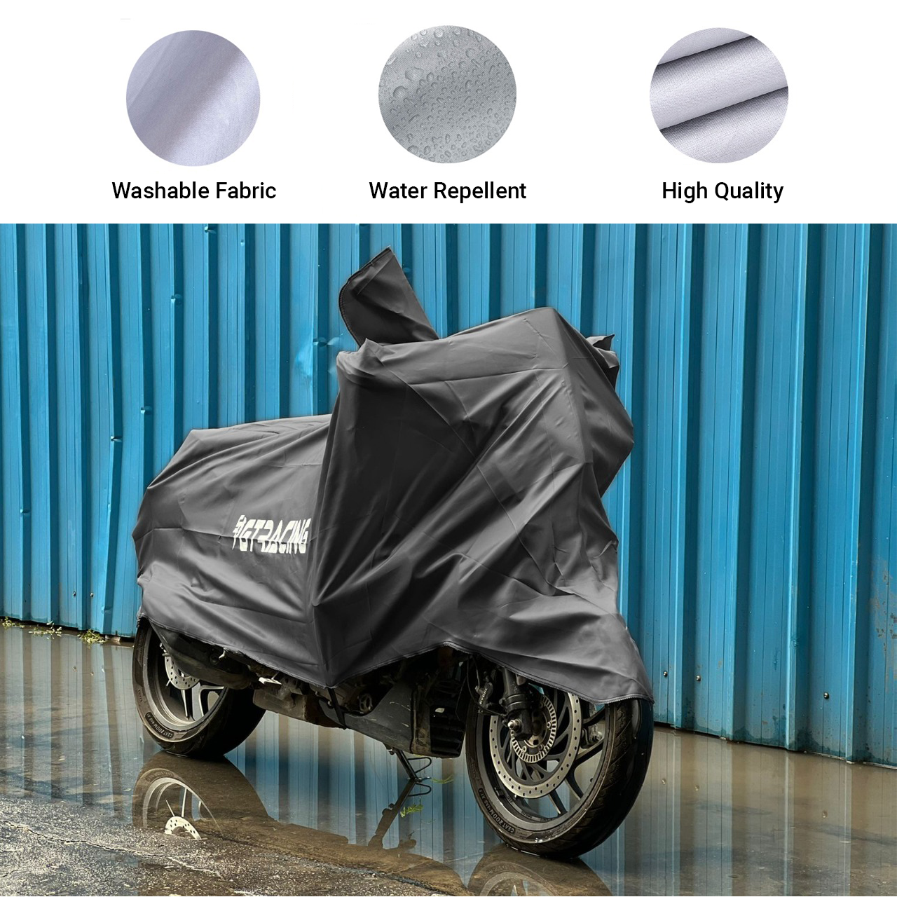 Steelbird Bike Cover GT Racing UV Protection Water-Resistant & Dustproof (2X2 Grey), Bike Body Cover With Carry Bag (All Bikes Upto Cruiser Bikes Size)