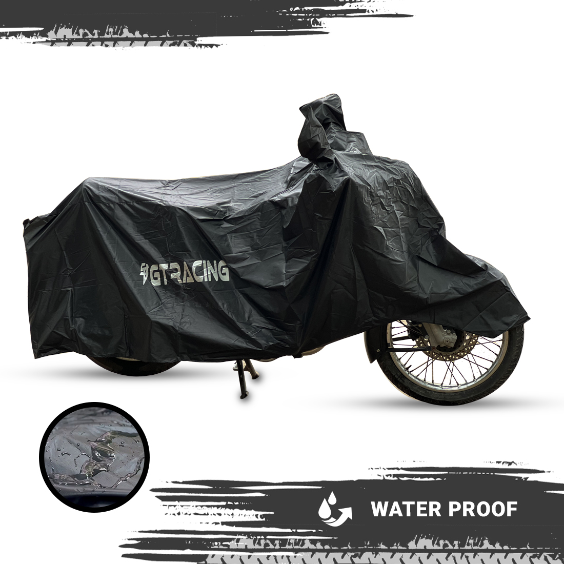 Steelbird 100% Waterproof Bike Cover GT Racing UV Protection Water-Resistant & Dustproof (Black PVC), Bike Body Cover With Carry Bag (All Bikes Upto Cruiser Bikes Size)