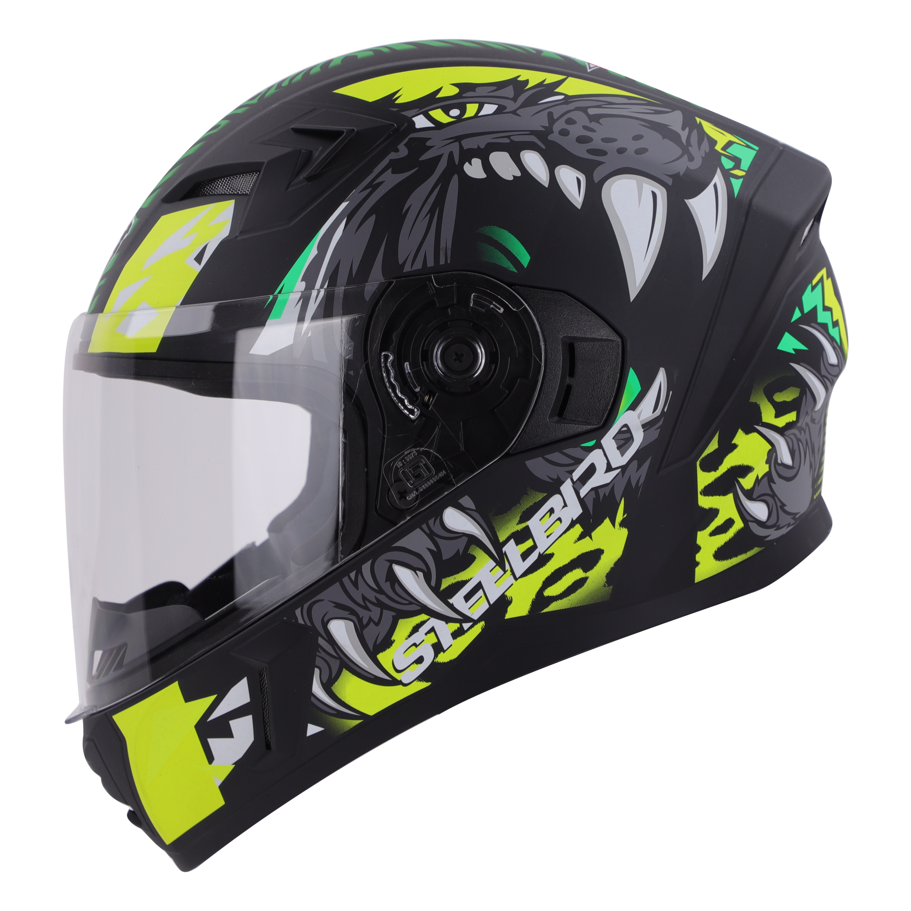 SBA-21 PANTHA GLOSSY BLACK WITH NEON/GREEN (WITH LONG CHEEK PAD INTERIOR)