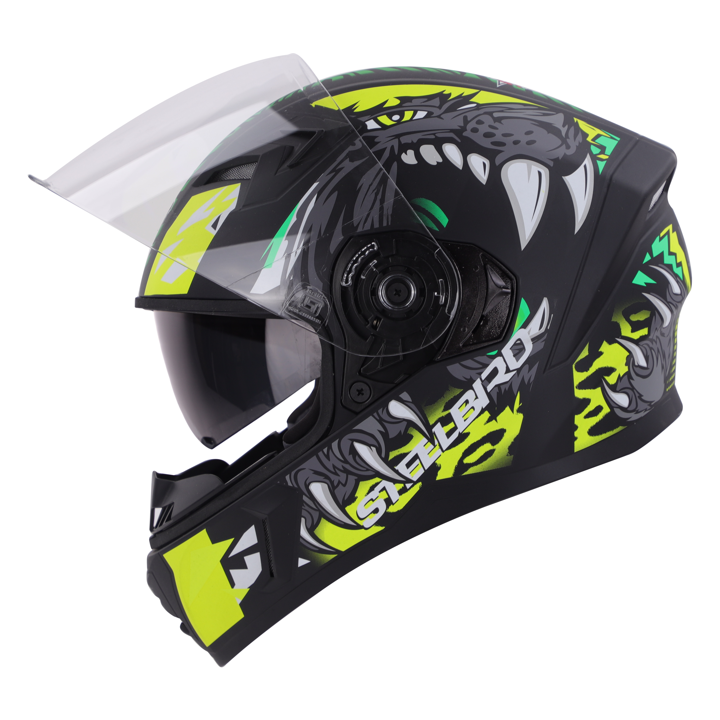 SBA-21 PANTHA MAT BLACK WITH NEON/GREEN (WITH INNER SUN SHIELD & LONG CHEEK PAD INTERIOR)