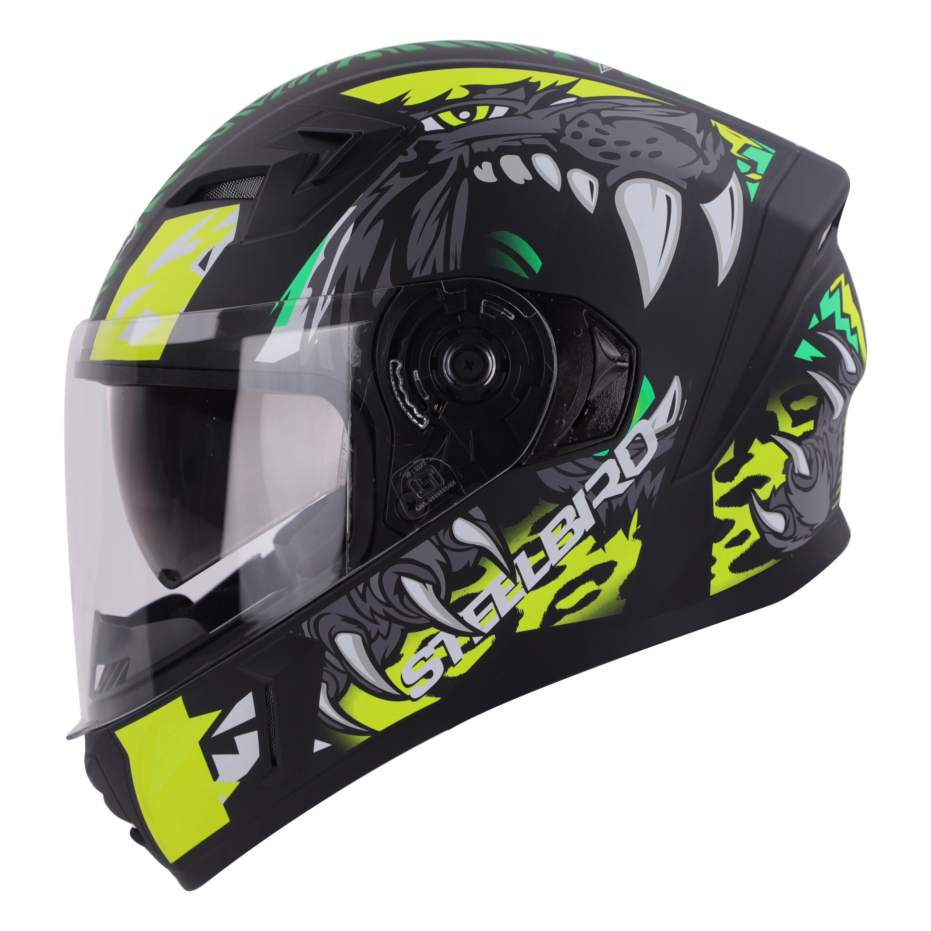 SBA-21 PANTHA MAT BLACK WITH NEON/GREEN (WITH INNER SUN SHIELD & LONG CHEEK PAD INTERIOR)