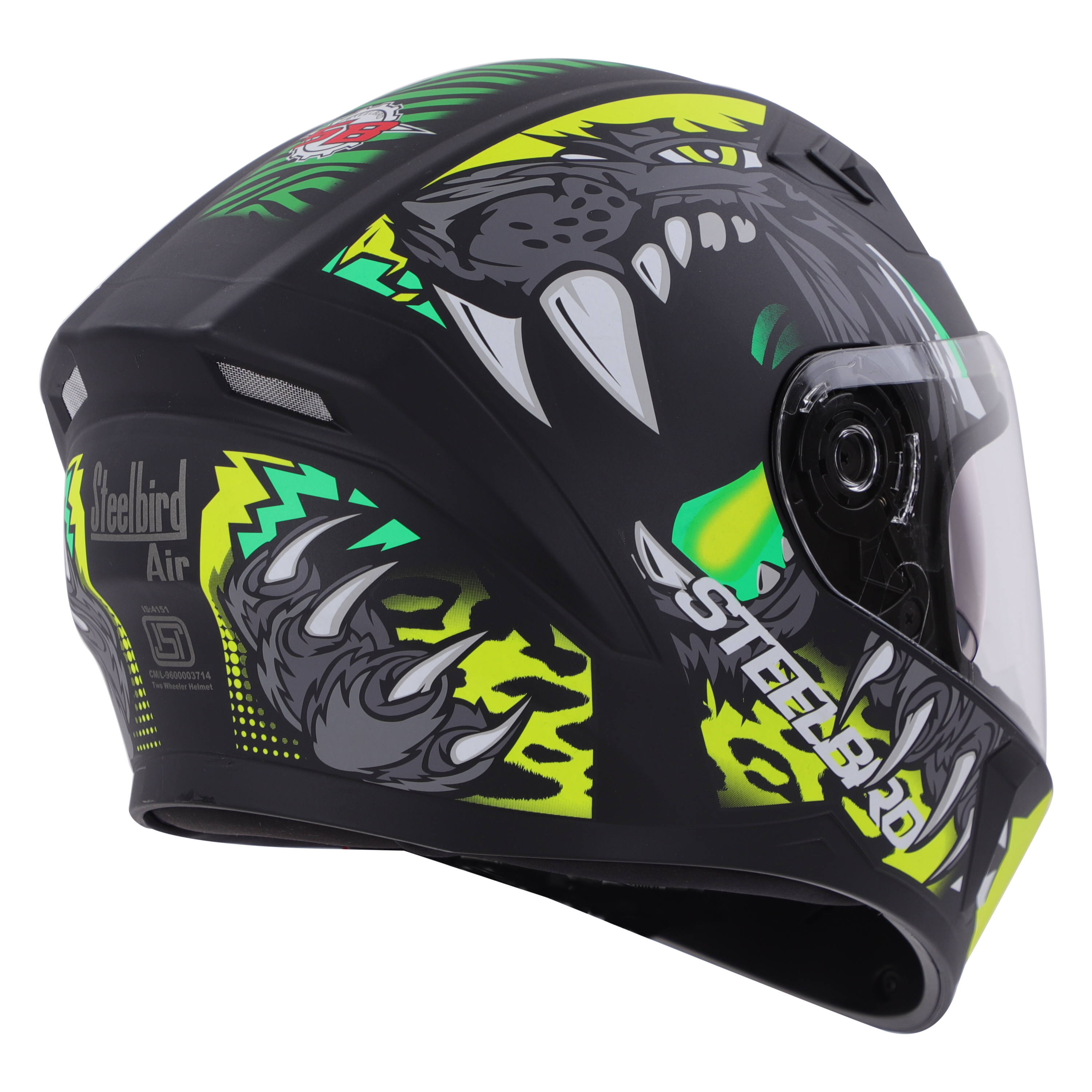 SBA-21 PANTHA MAT BLACK WITH NEON/GREEN (WITH INNER SUN SHIELD & LONG CHEEK PAD INTERIOR)