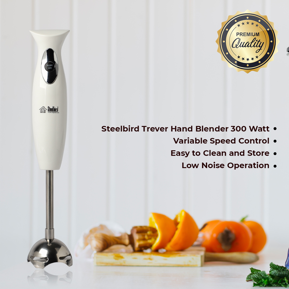 Steelbird Trever Hand Blender 300 Watt Variable Speed Control Easy To Clean And Store Low Noise Operation (White)