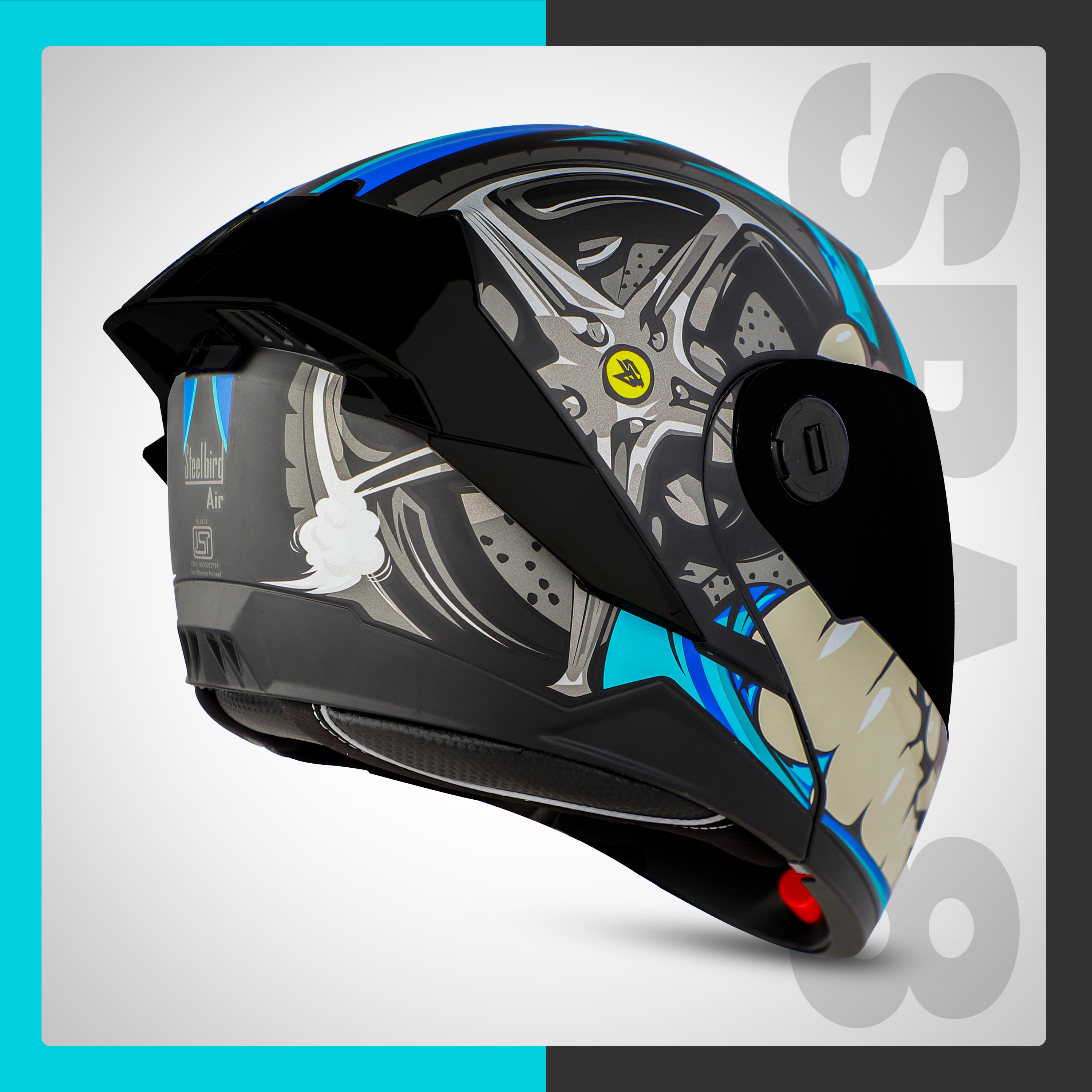 Steelbird SBA-8 Crazy Wheel ISI Certified Flip-Up Helmet For Men And Women (Matt Black Light Blue With Smoke Visor)