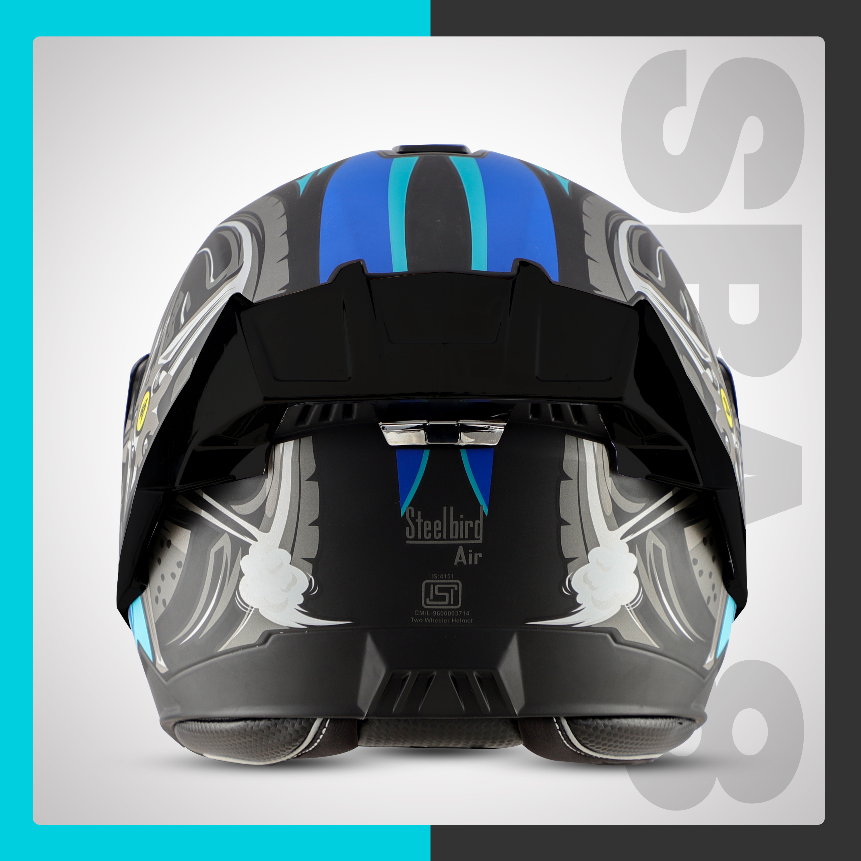 Steelbird SBA-8 Crazy Wheel ISI Certified Flip-Up Helmet For Men And Women (Matt Black Light Blue With Smoke Visor)