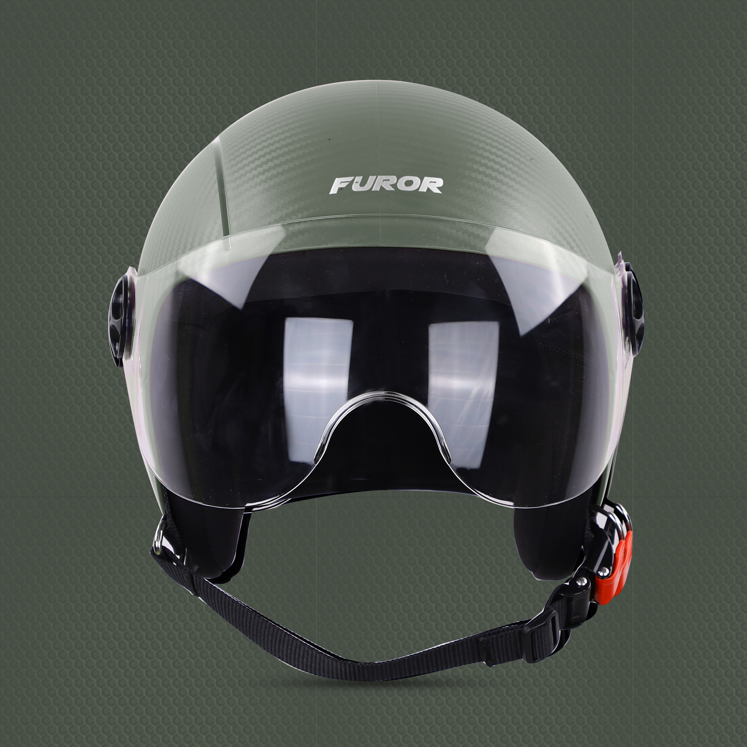 Steelbird SBH-16 Furor ISI Certified Open Face Helmet (Dashing Battle Green With Clear Visor)