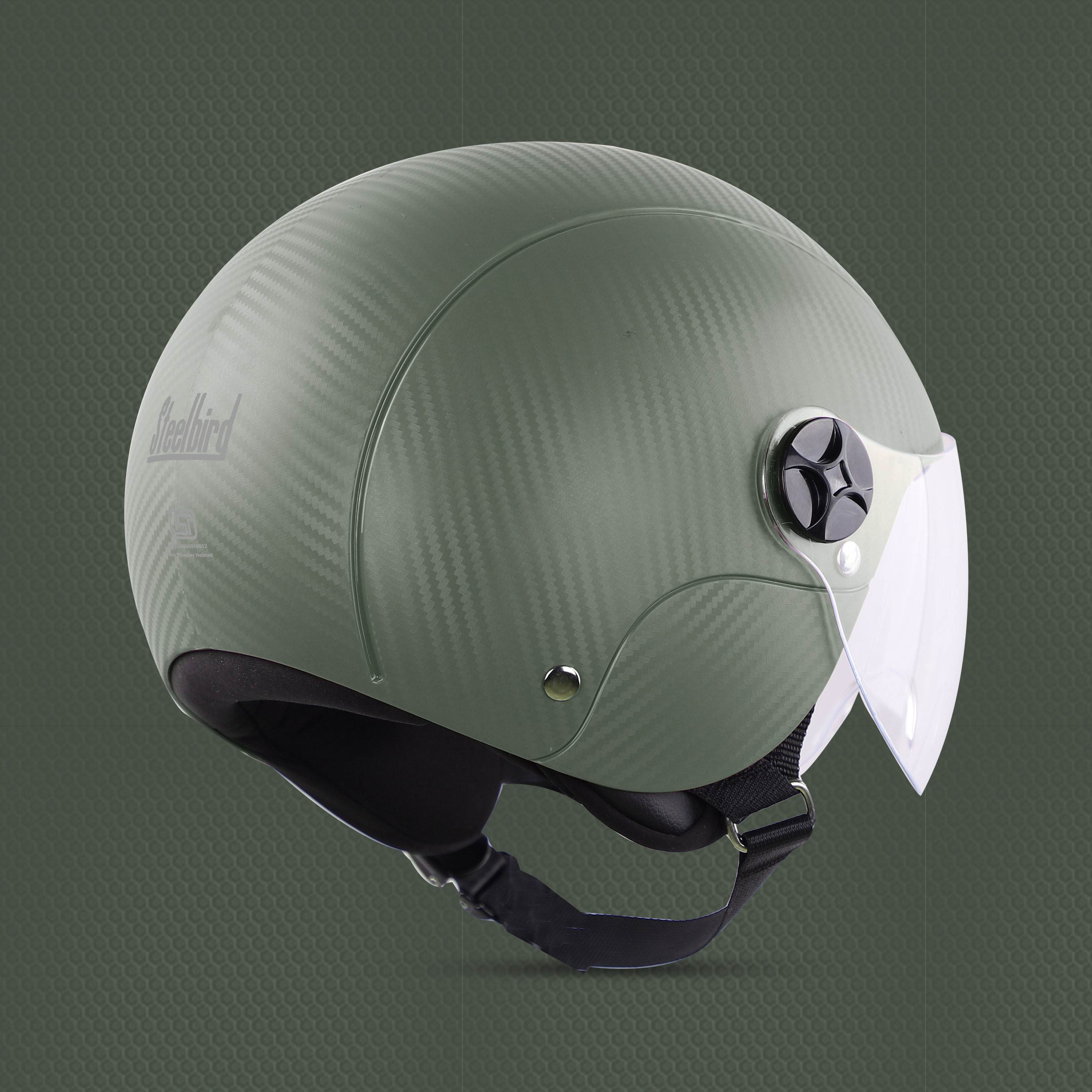 Steelbird SBH-16 Furor ISI Certified Open Face Helmet (Dashing Battle Green With Clear Visor)