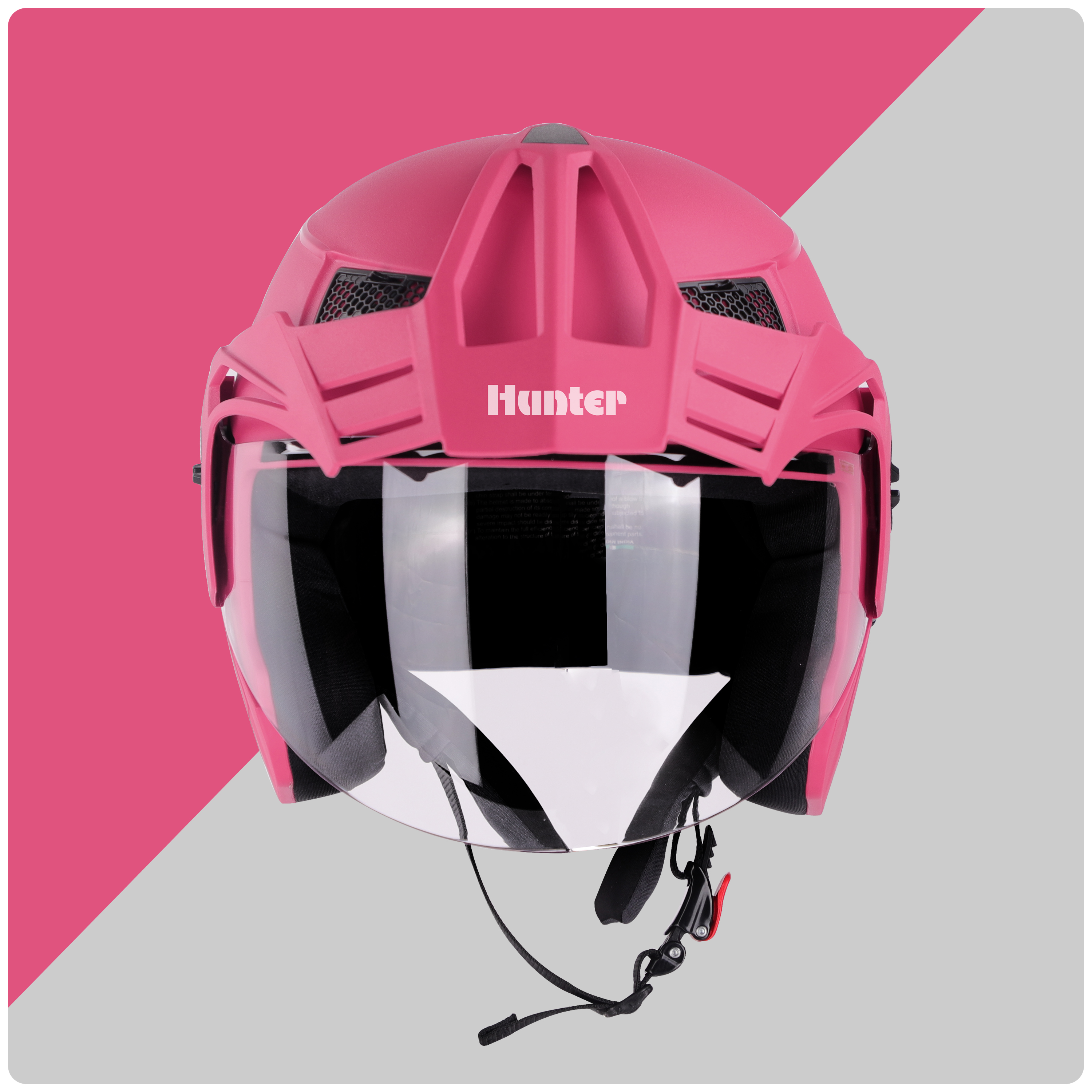 Steelbird SBH-23 Hunter ISI Certified Open Face Helmet (Dashing Pink With Clear Visor)