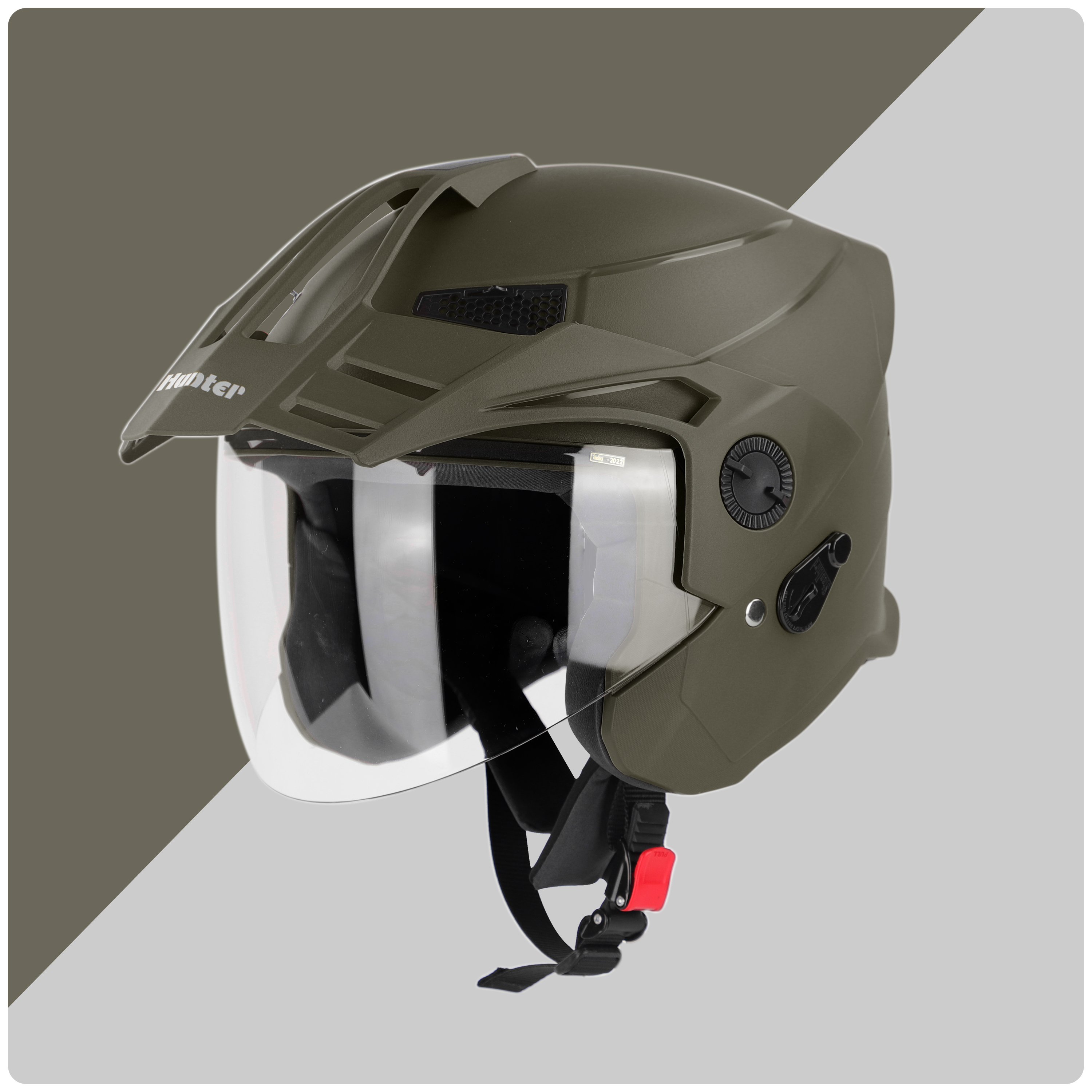 Steelbird SBH-23 Hunter ISI Certified Open Face Helmet (Dashing Battle Green With Clear Visor)