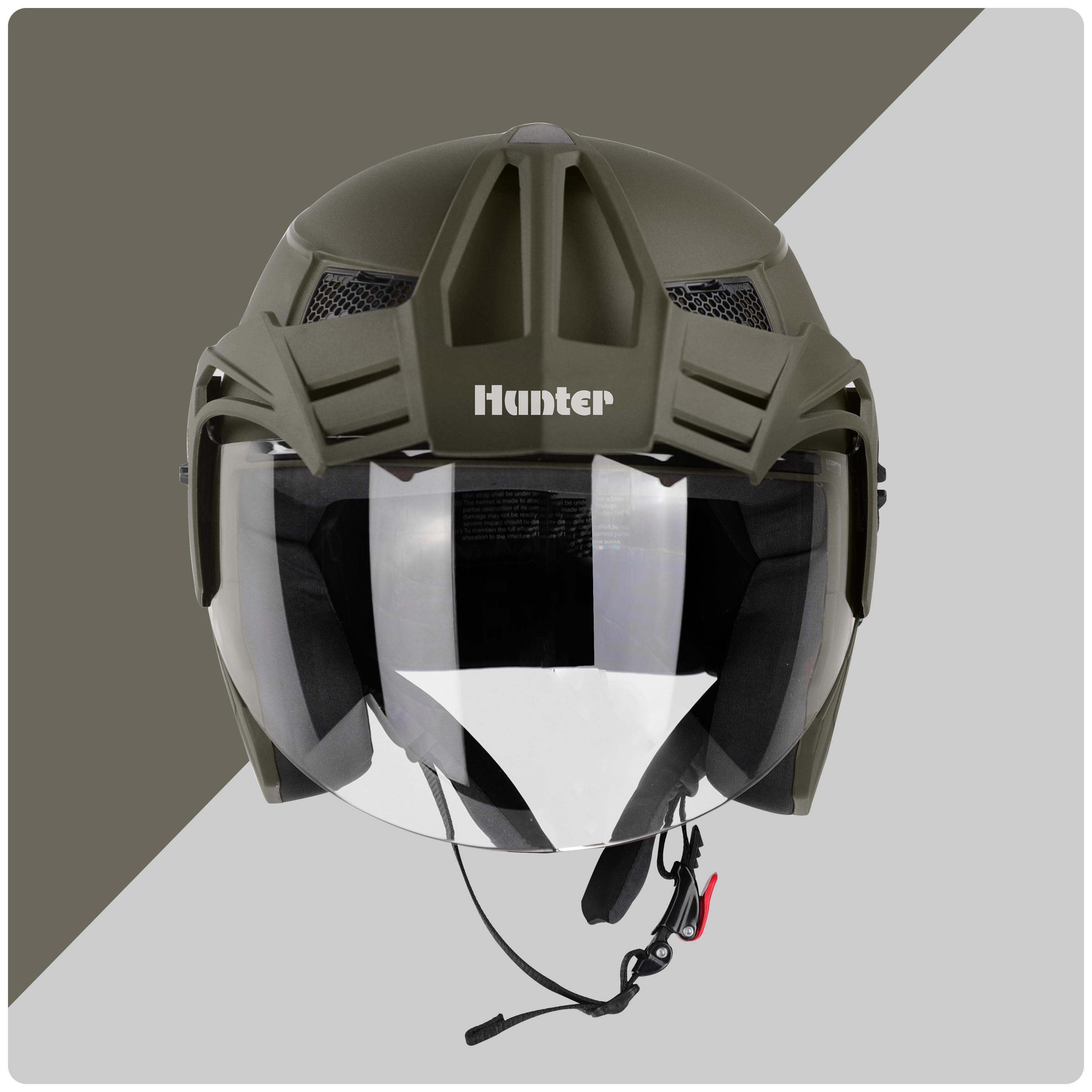 Steelbird SBH-23 Hunter ISI Certified Open Face Helmet (Dashing Battle Green With Clear Visor)