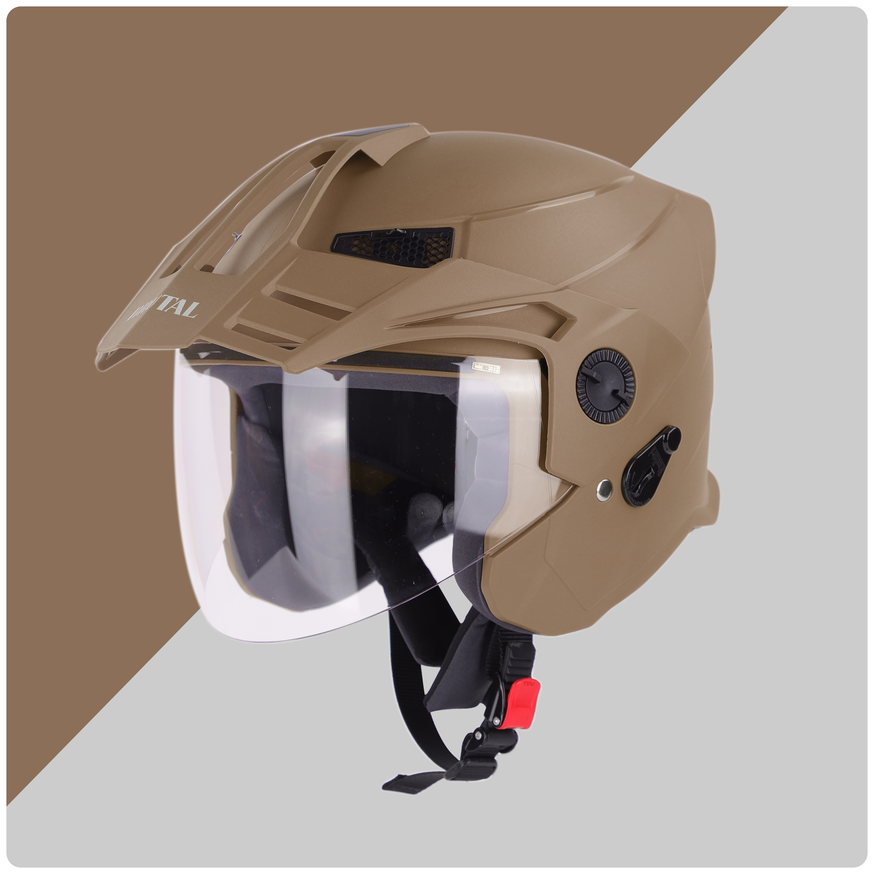 Steelbird SBH-23 Brutal ISI Certified Open Face Helmet (Dashing Desert Storm With Clear Visor)