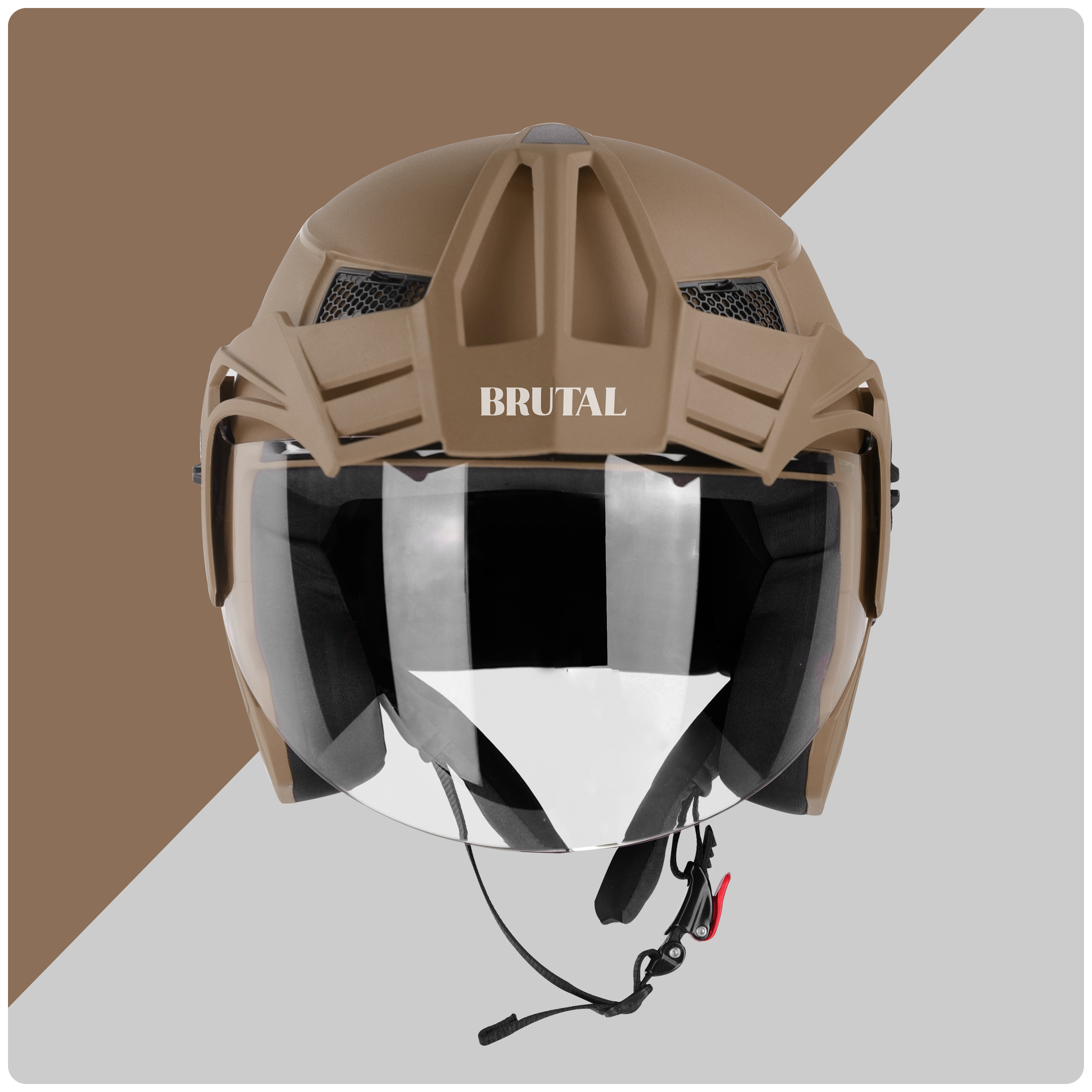 Steelbird SBH-23 Brutal ISI Certified Open Face Helmet (Dashing Desert Storm With Clear Visor)