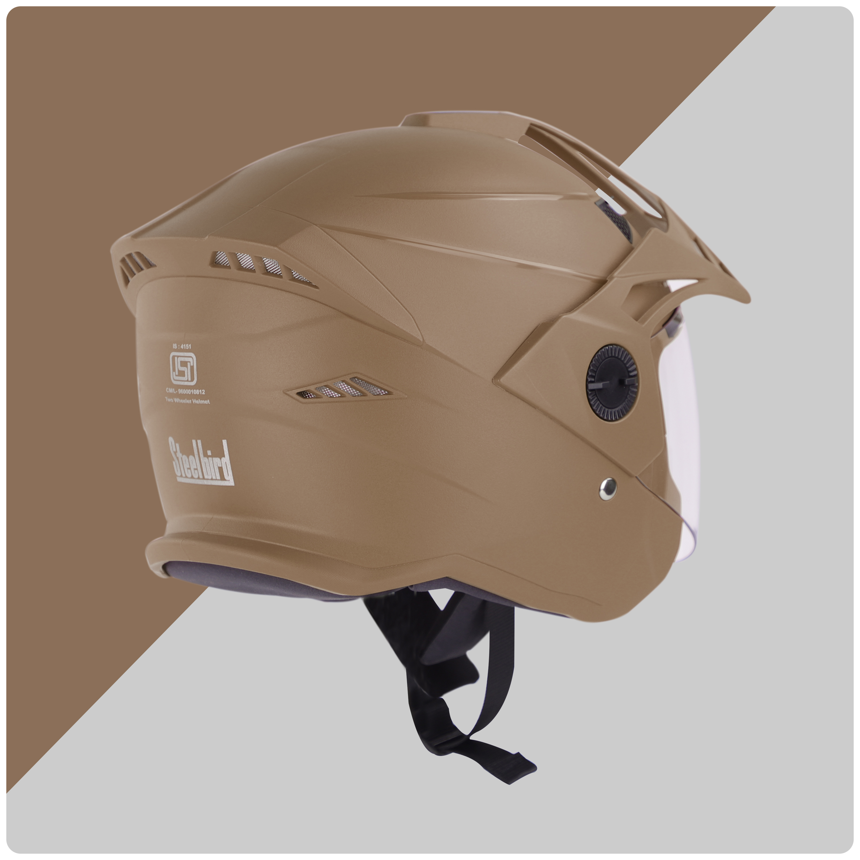 Steelbird SBH-23 Brutal ISI Certified Open Face Helmet (Dashing Desert Storm With Clear Visor)