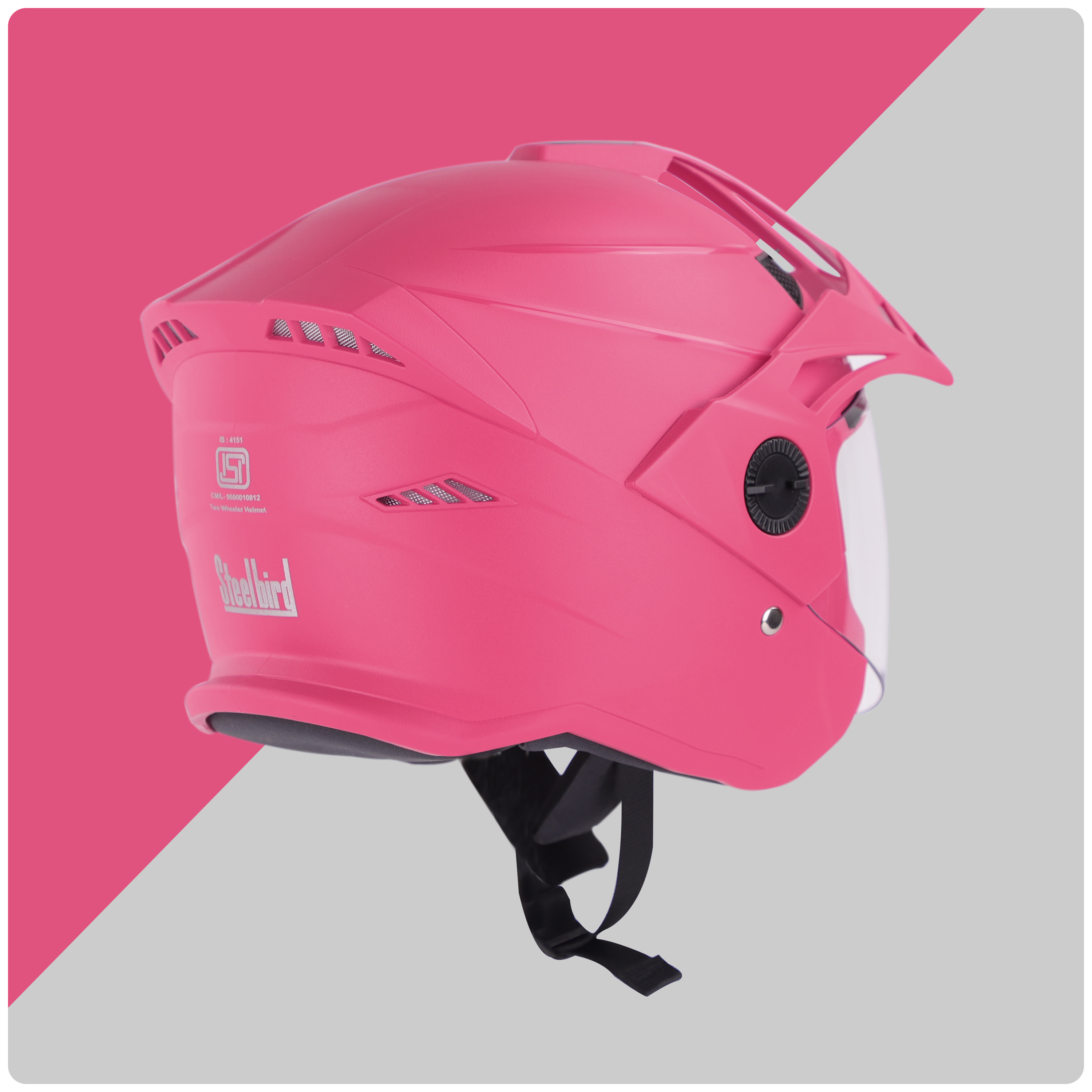 Steelbird SBH-23 Brutal ISI Certified Open Face Helmet (Dashing Pink With Clear Visor)