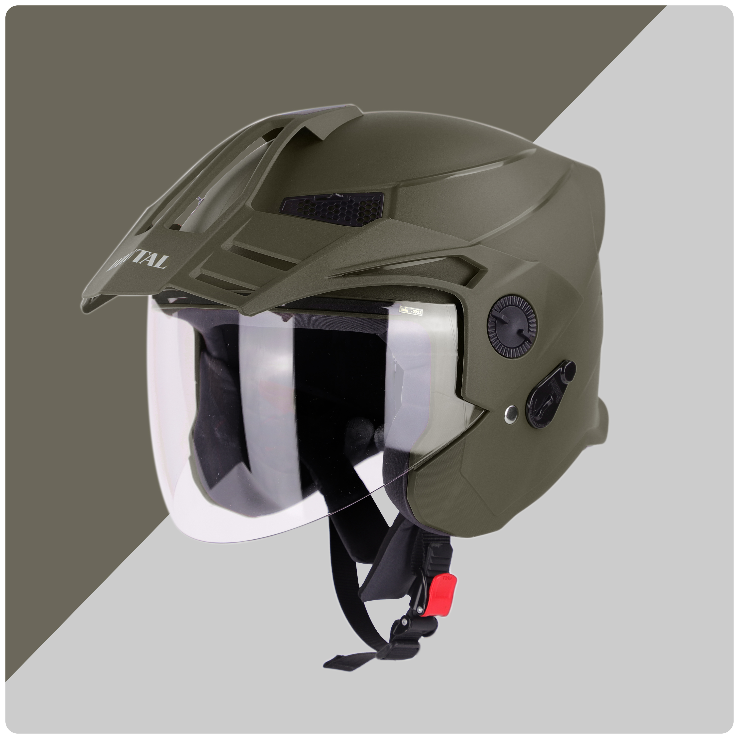 Steelbird SBH-23 Brutal ISI Certified Open Face Helmet (Dashing Battle Green With Clear Visor)