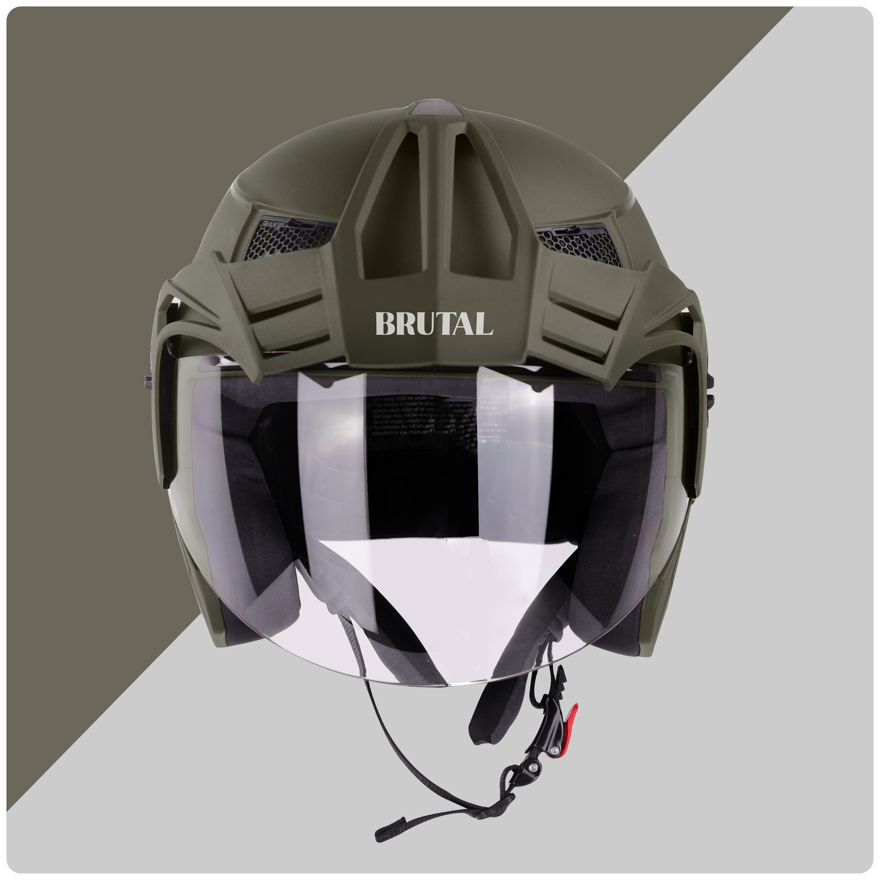 Steelbird SBH-23 Brutal ISI Certified Open Face Helmet (Dashing Battle Green With Clear Visor)