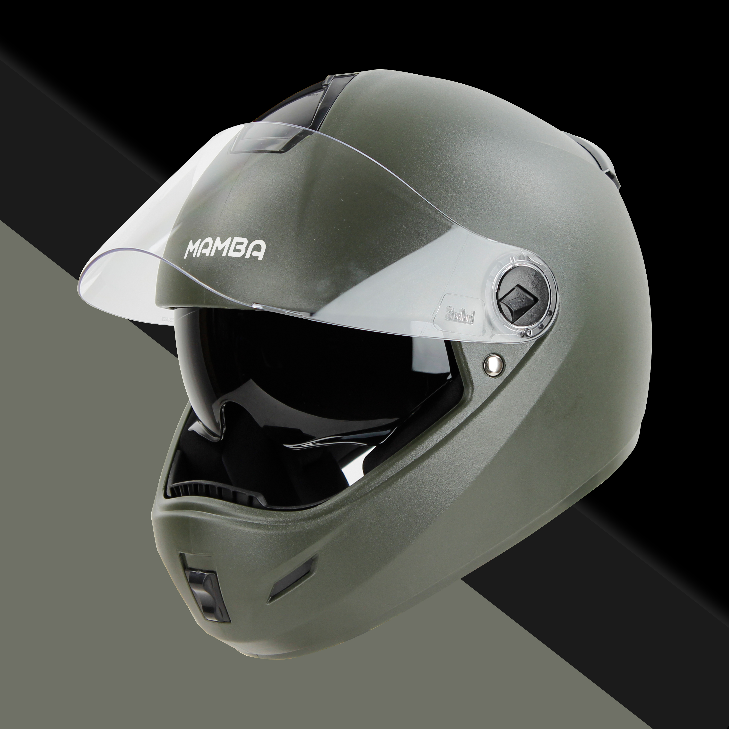 Steelbird SBH-34 Mamba ISI Certified Full Face Helmet With Inner Smoke Sun Shield (Dashing Battle Green)