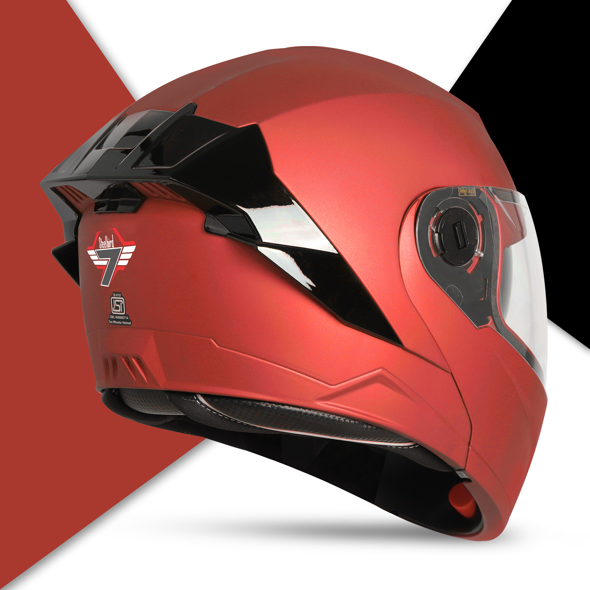 Steelbird SBA-8 7Wings ISI Certified Flip-Up Helmet For Men And Women With Inner Smoke Sun Shield (Matt Sports Red)